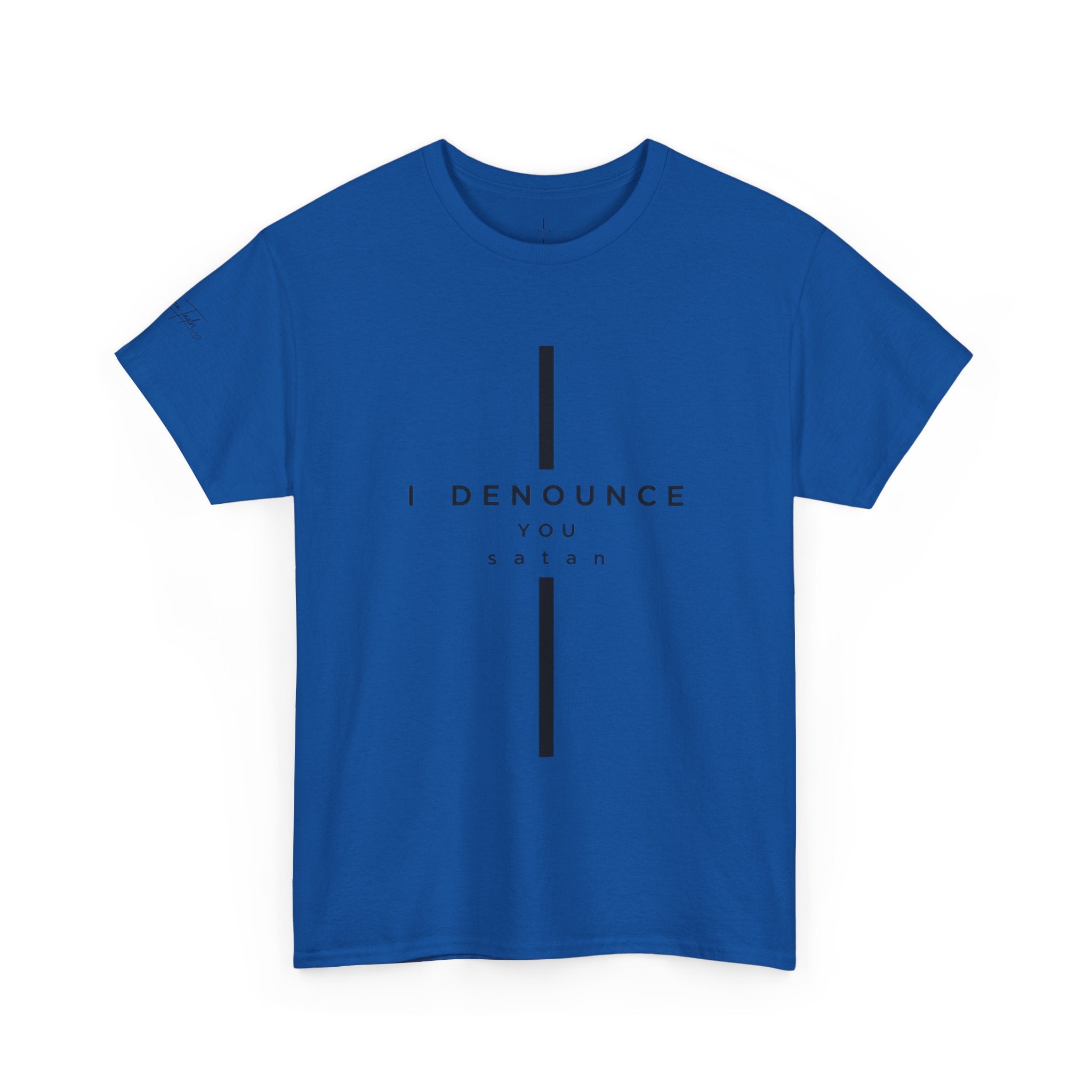 Christian Tee "I Denounce You Satan" Minimal Cross Shirt
