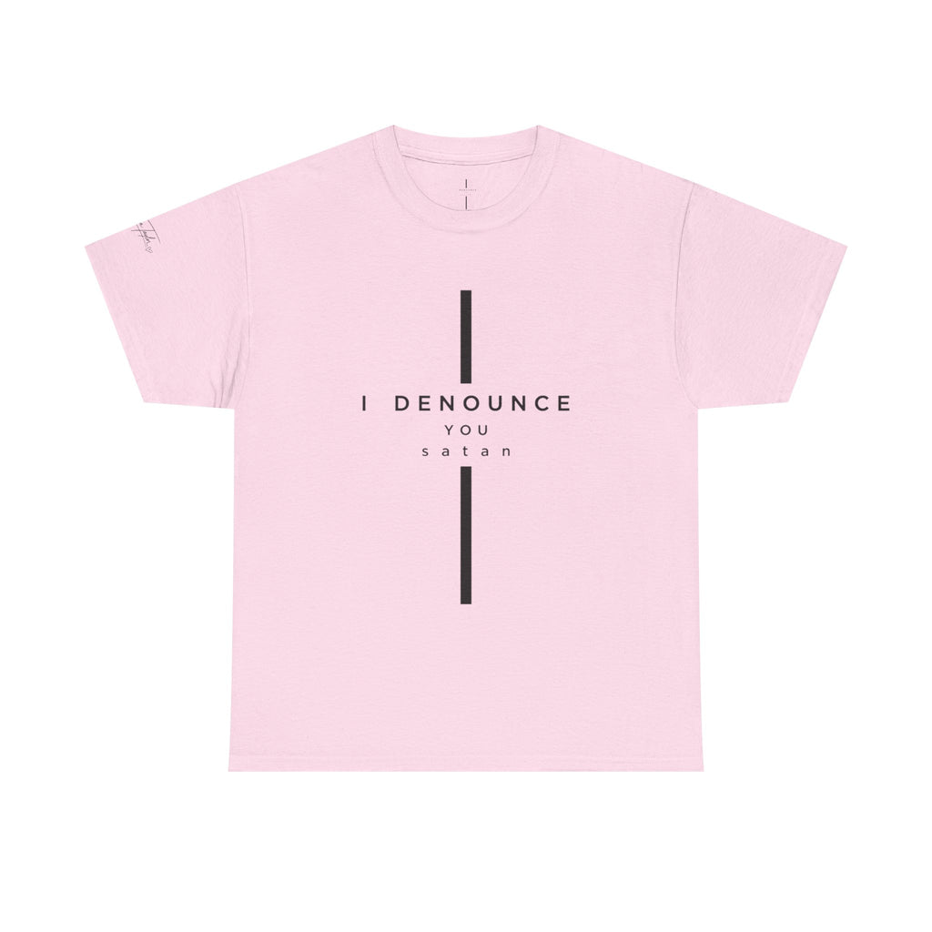 Christian Tee "I Denounce You Satan" Minimal Cross Shirt