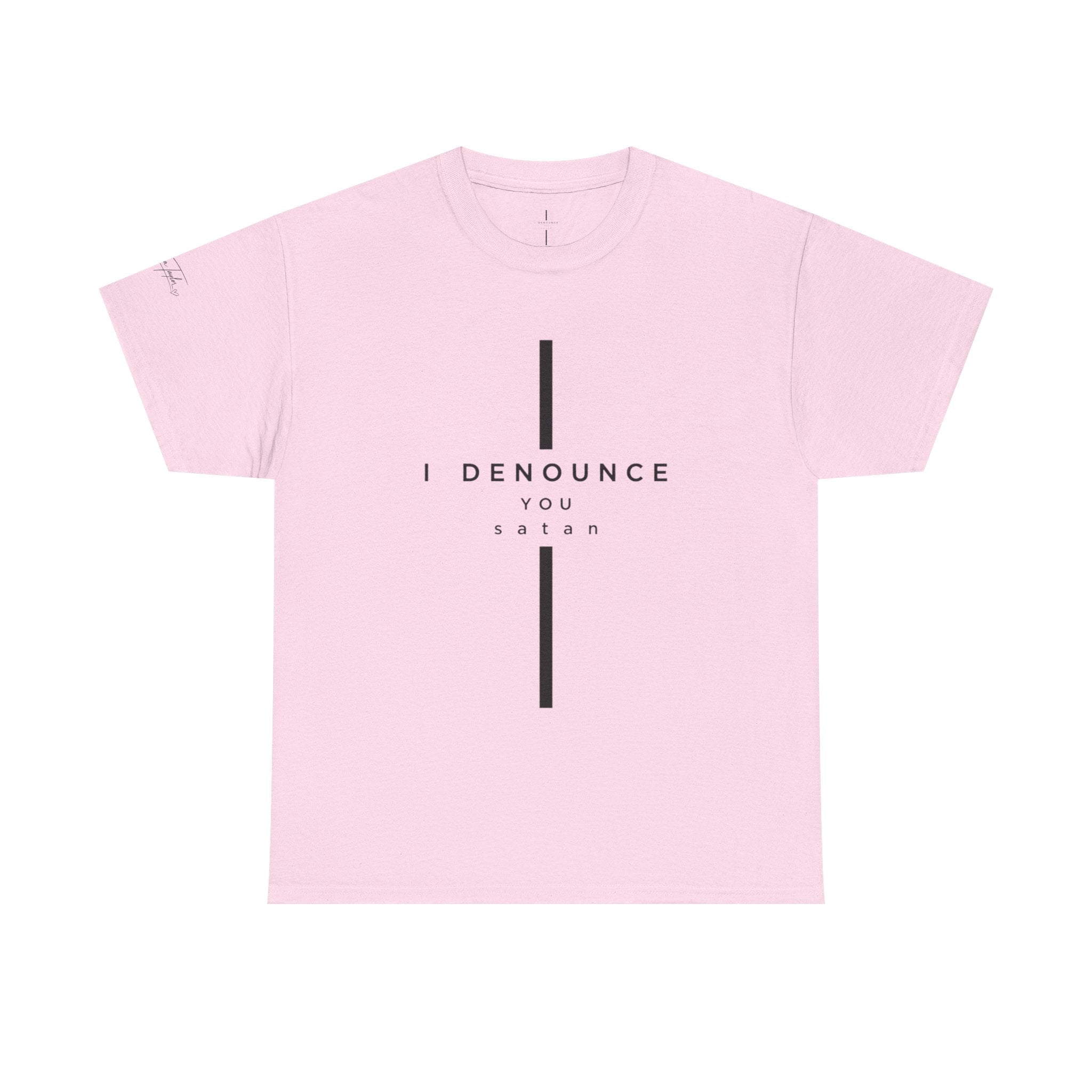 Christian Tee "I Denounce You Satan" Minimal Cross Shirt