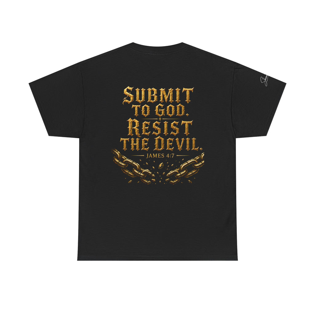 Garment — "I Denounce You Satan" Bold Gold Graphic Christian Statement