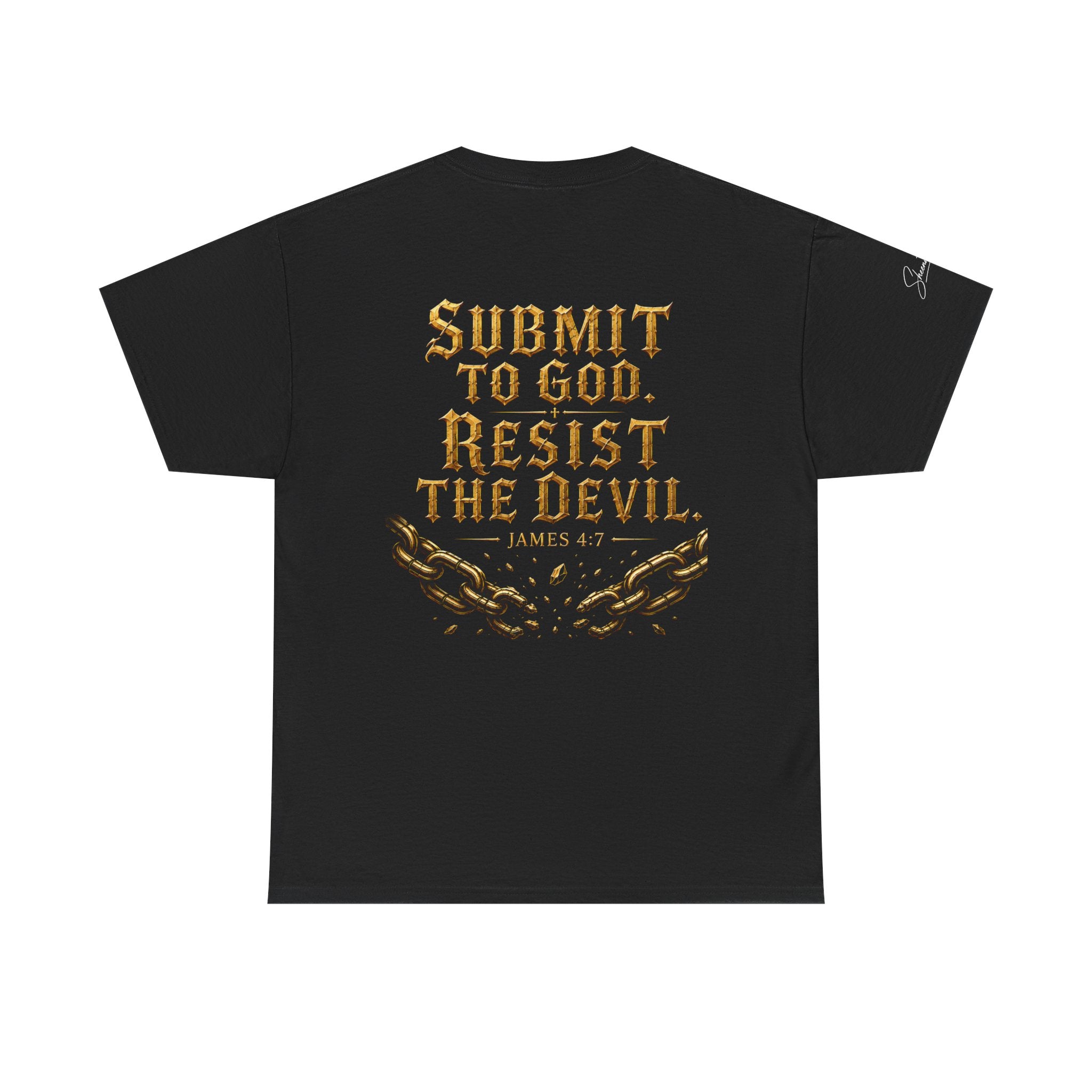 Garment — "I Denounce You Satan" Bold Gold Graphic Christian Statement
