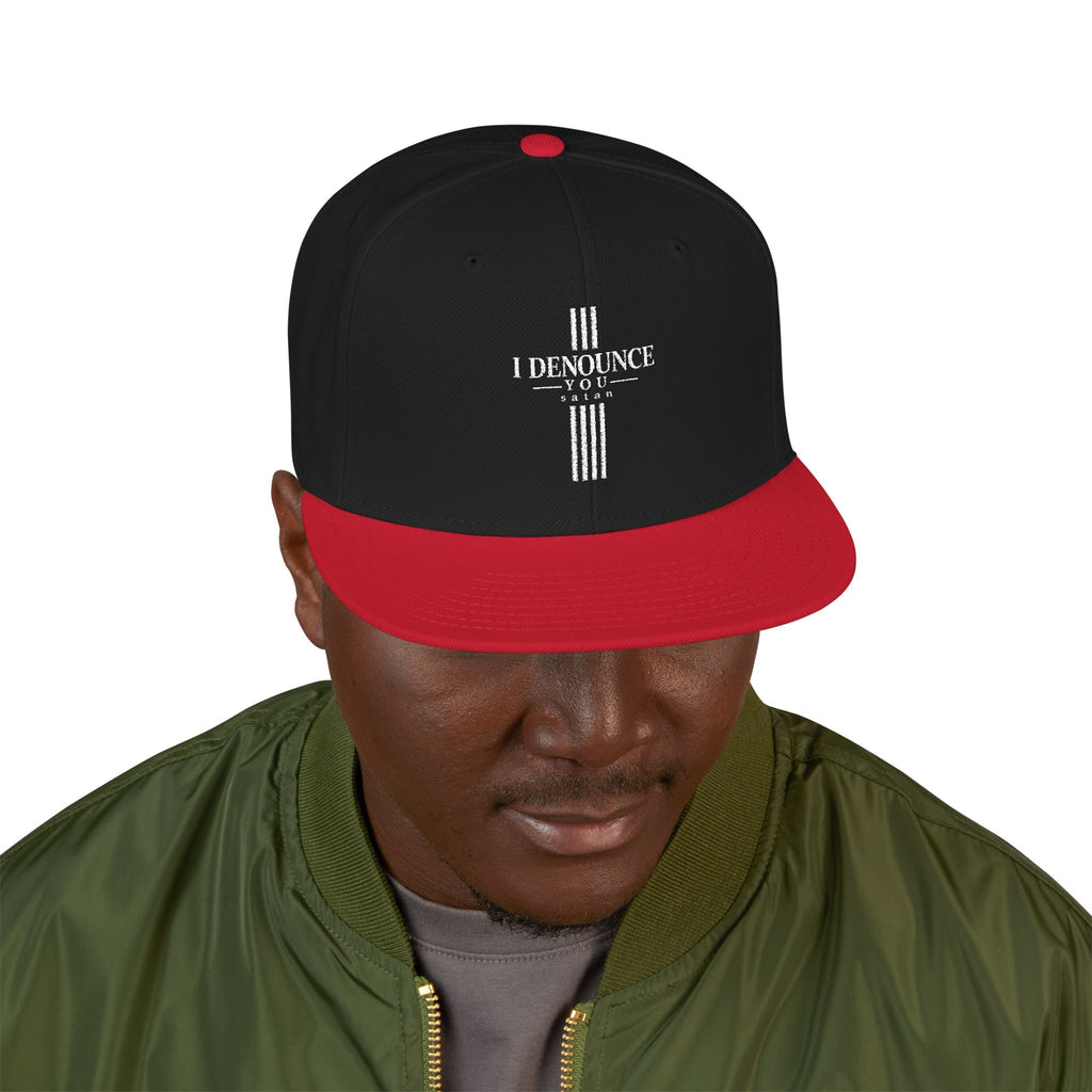 Embroidered Cross Snapback Hat - Black & Cyan Religious Trucker Cap