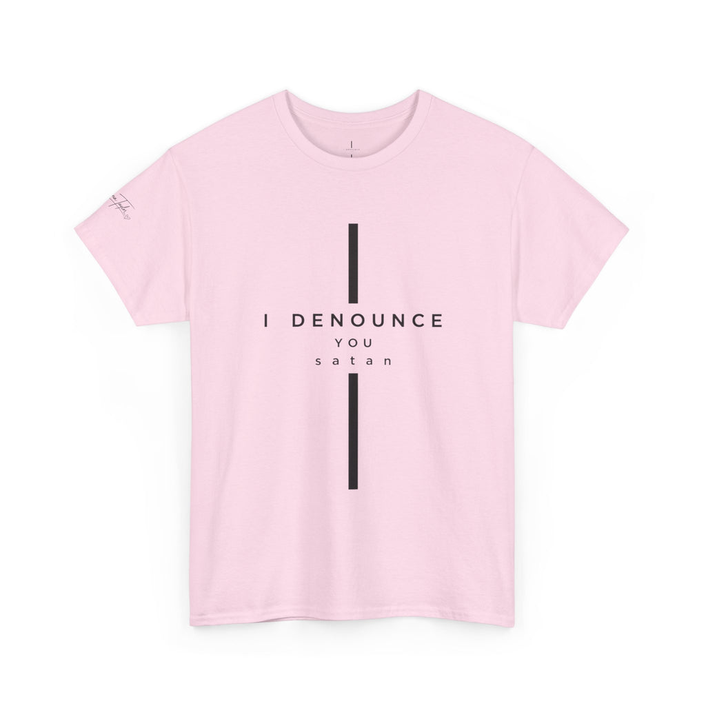 Christian Tee "I Denounce You Satan" Minimal Cross Shirt