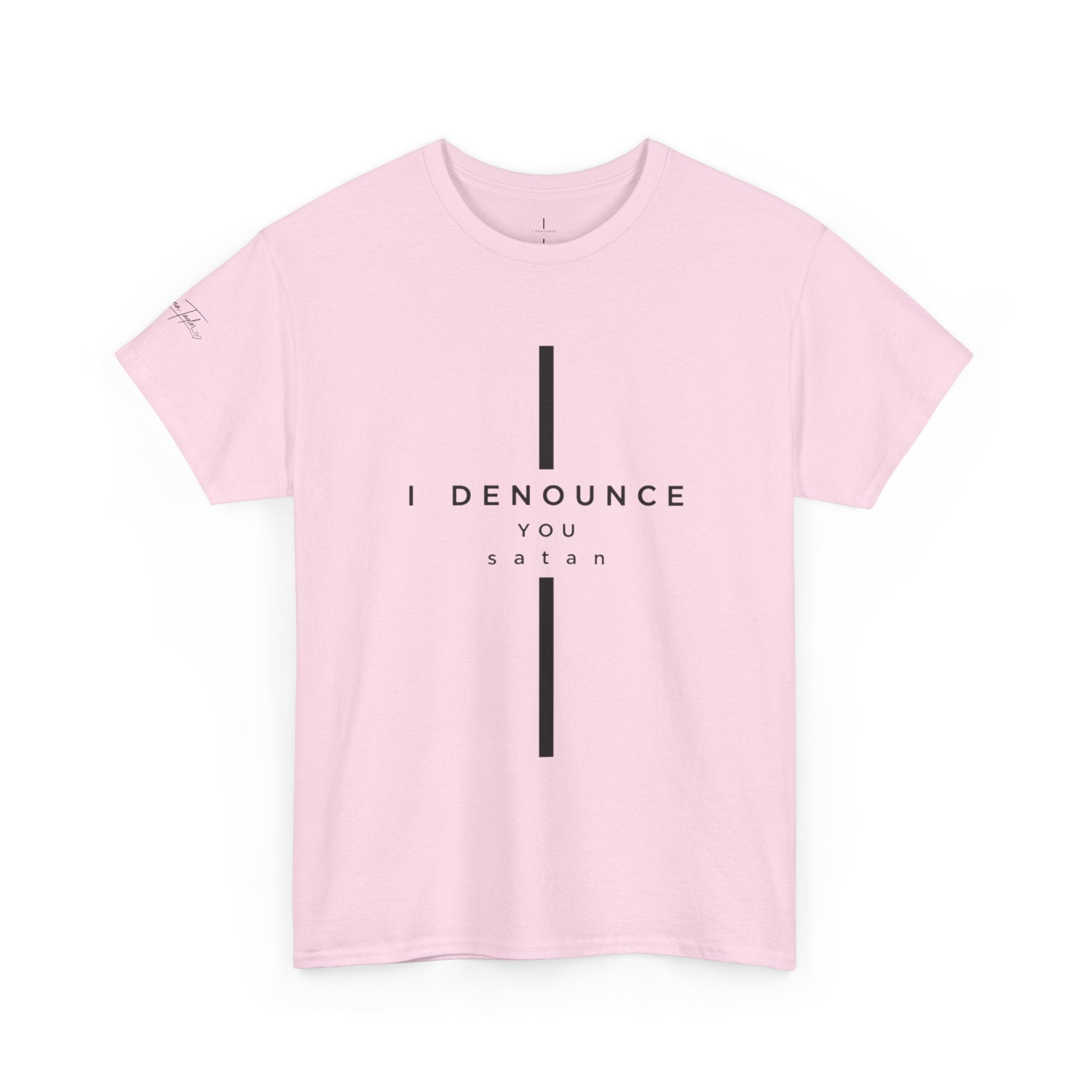 Christian Tee "I Denounce You Satan" Minimal Cross Shirt