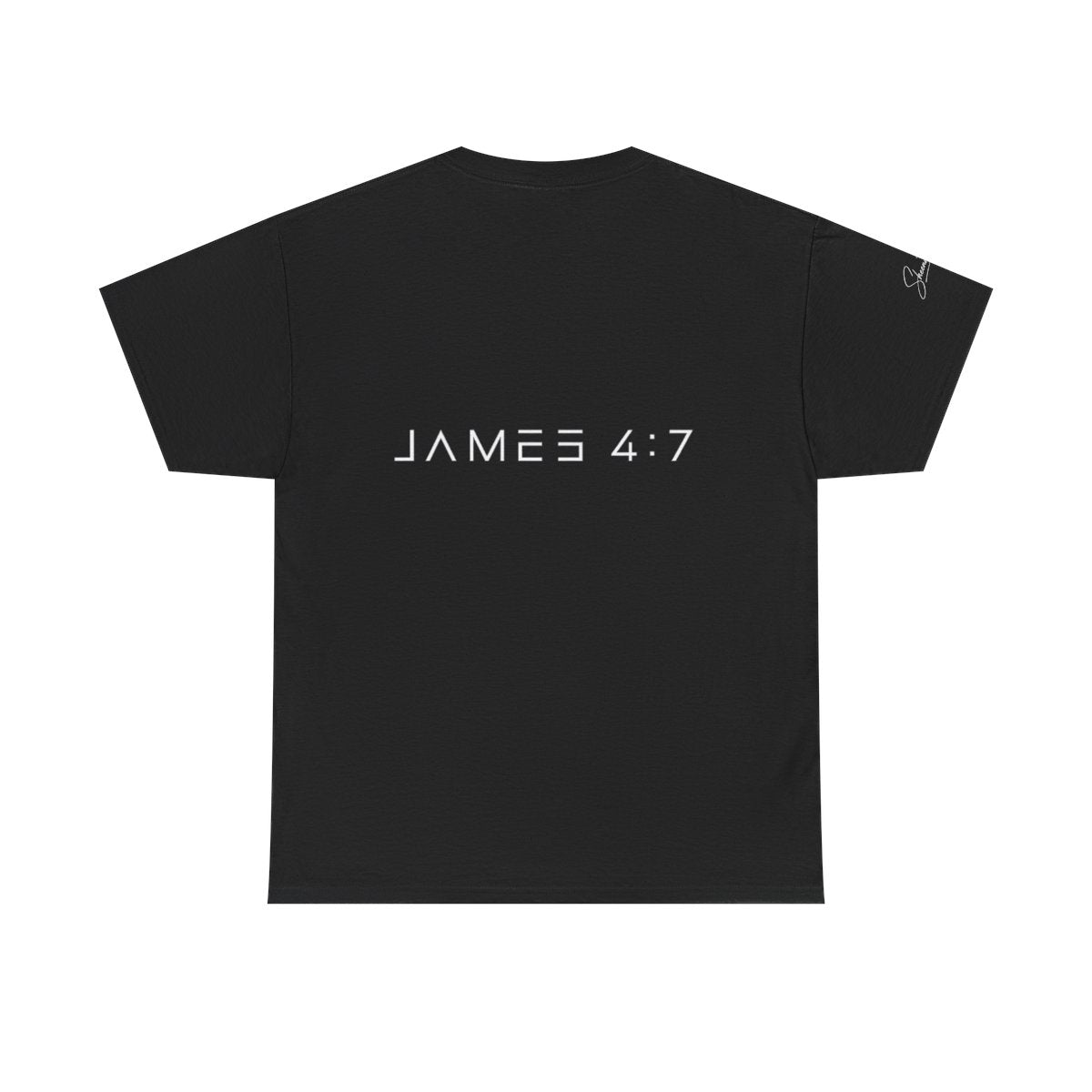 Flee Tee back — JAMES 4:7 (Black)
