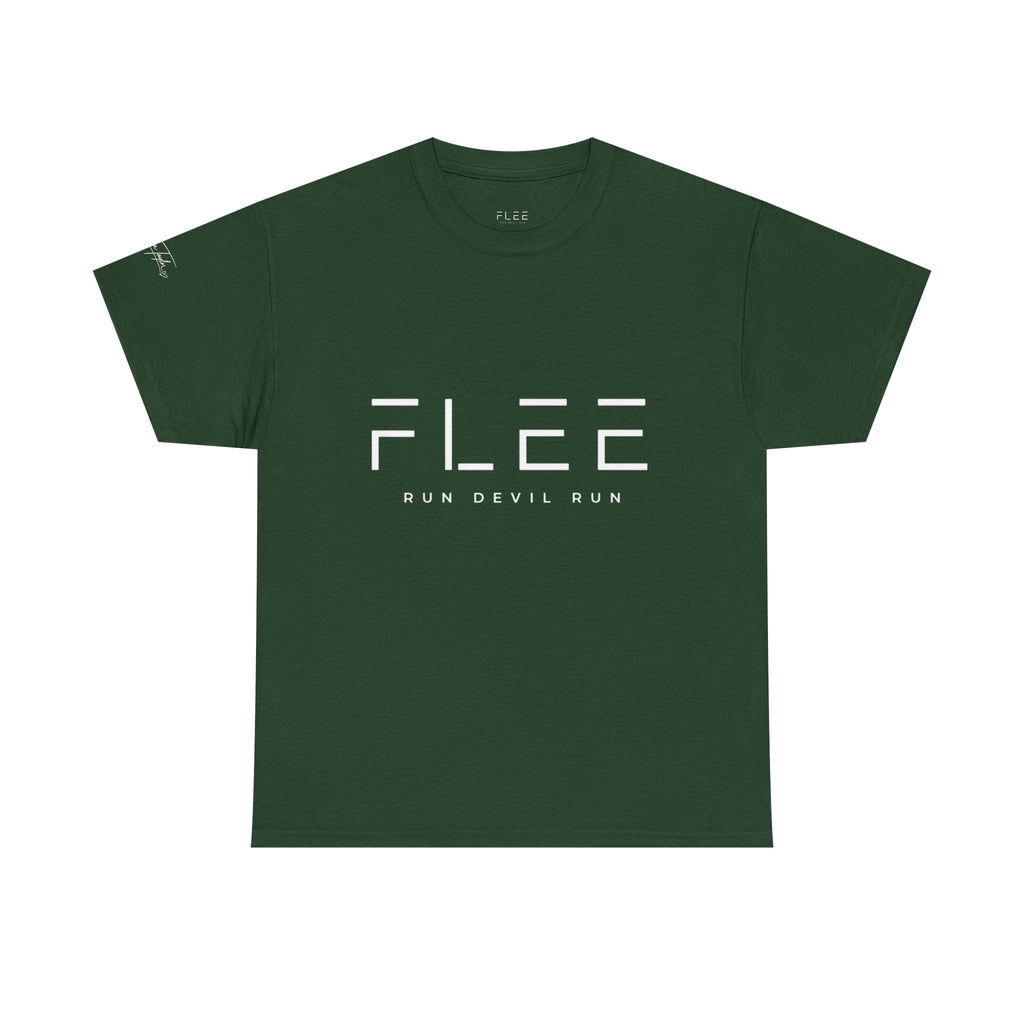 Flee Tee — Minimal "FLEE / Run Devil Run" Graphic Shirt (James 4:7 Back)