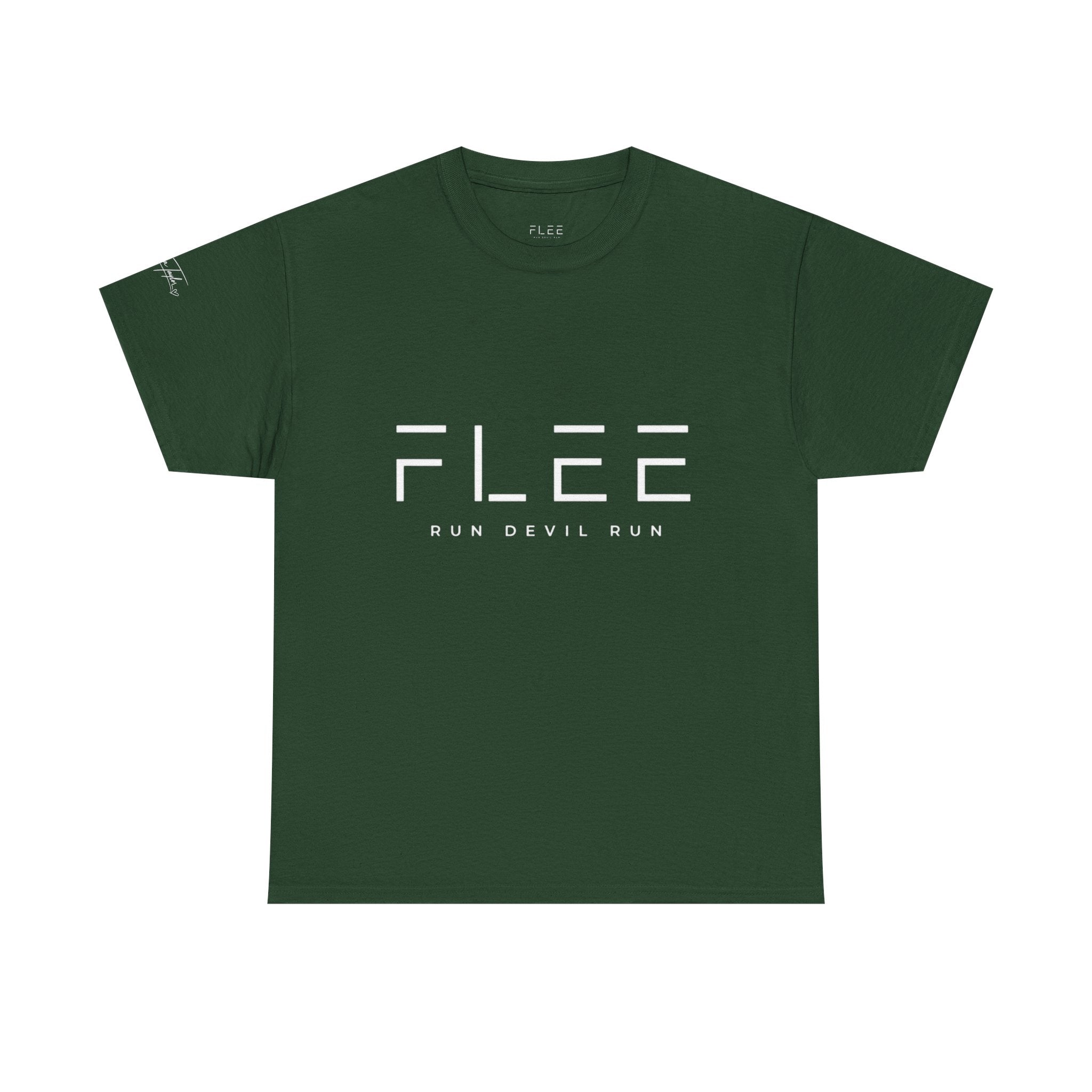 Flee Tee — Minimal "FLEE / Run Devil Run" Graphic Shirt (James 4:7 Back)