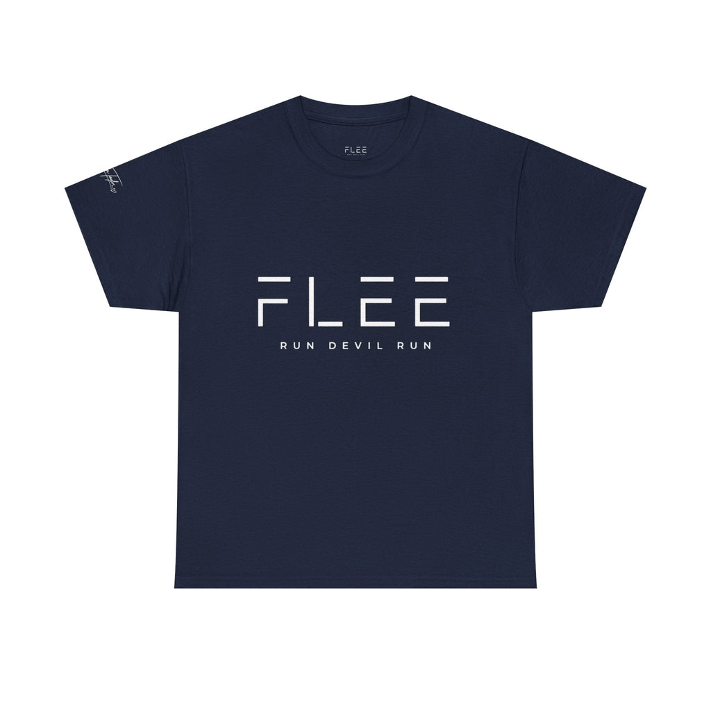 Flee Tee — Minimal "FLEE / Run Devil Run" Graphic Shirt (James 4:7 Back)