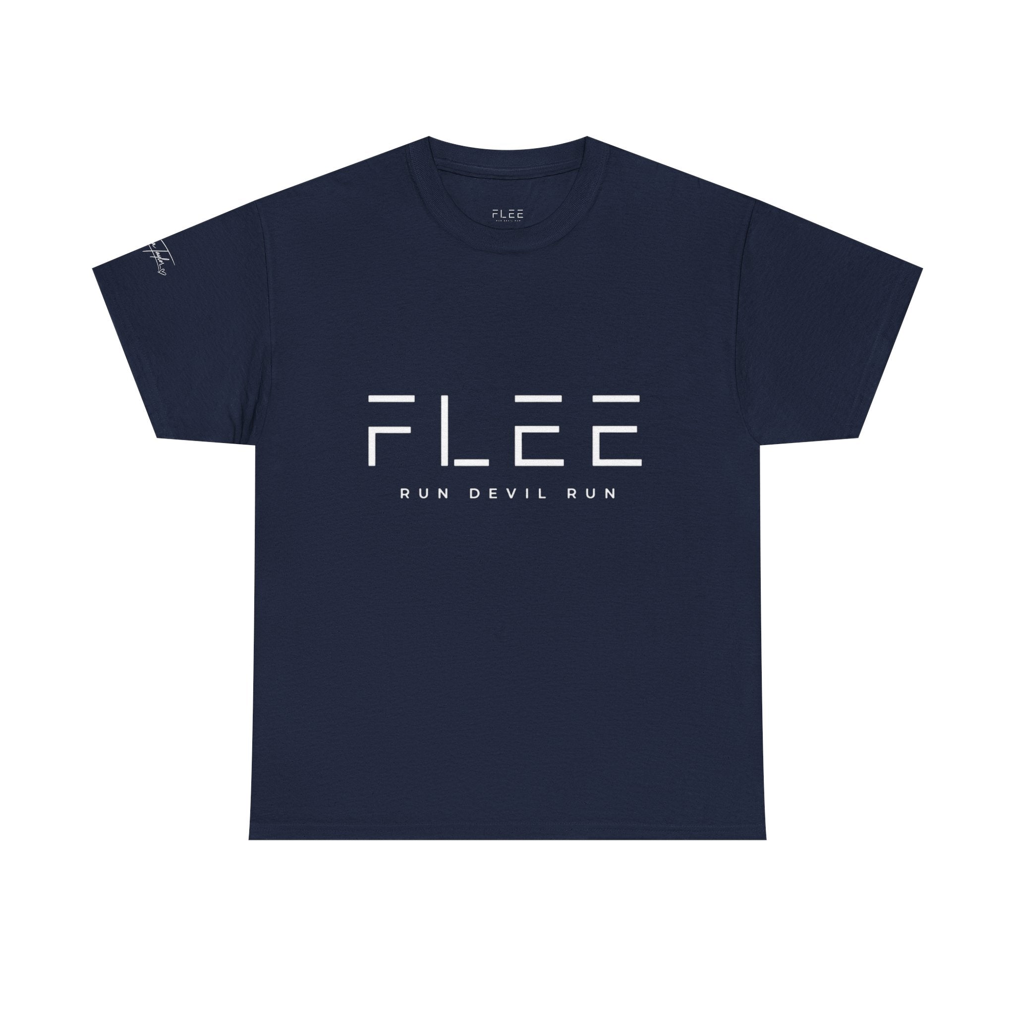 Flee Tee — Minimal "FLEE / Run Devil Run" Graphic Shirt (James 4:7 Back)