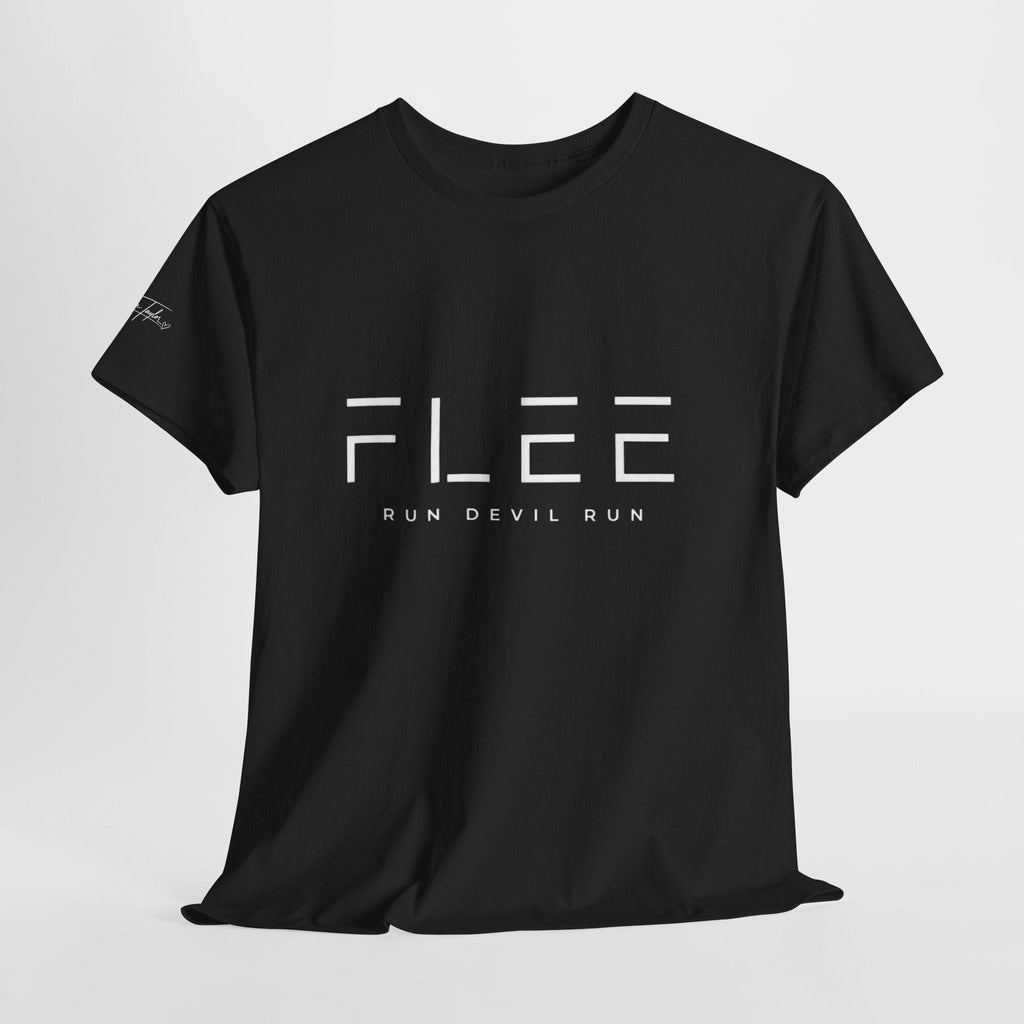 Flee Tee — Minimal "FLEE / Run Devil Run" Graphic Shirt (James 4:7 Back)