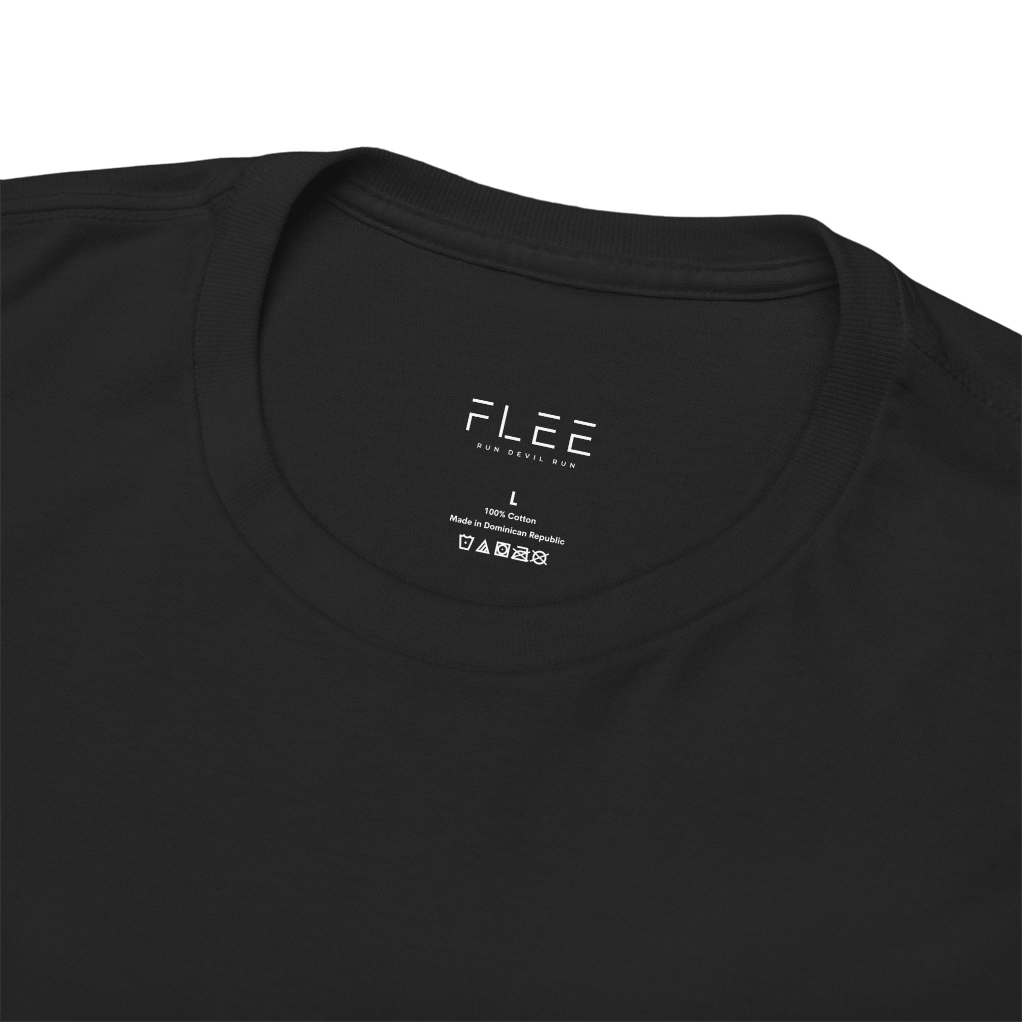 Flee Tee — Minimal "FLEE / Run Devil Run" Graphic Shirt (James 4:7 Back)
