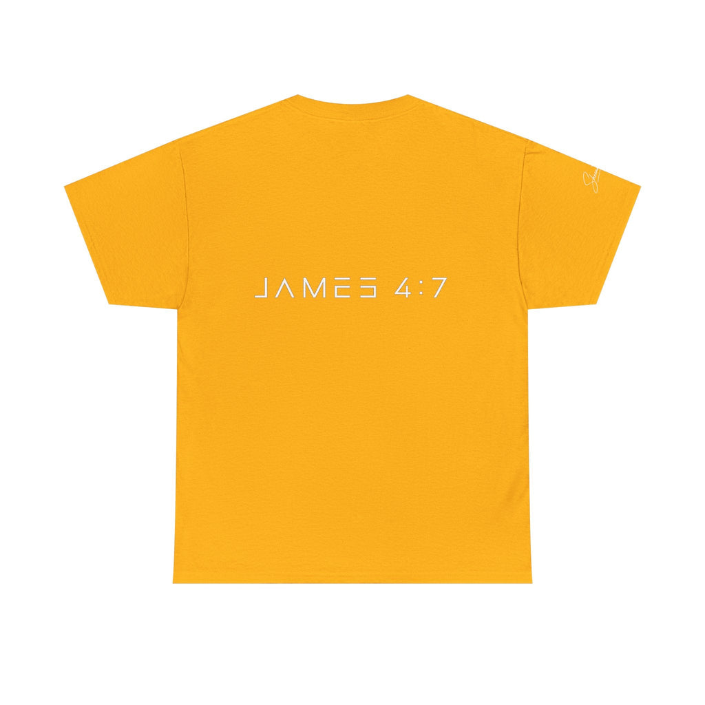Flee Tee — Minimal "FLEE / Run Devil Run" Graphic Shirt (James 4:7 Back)