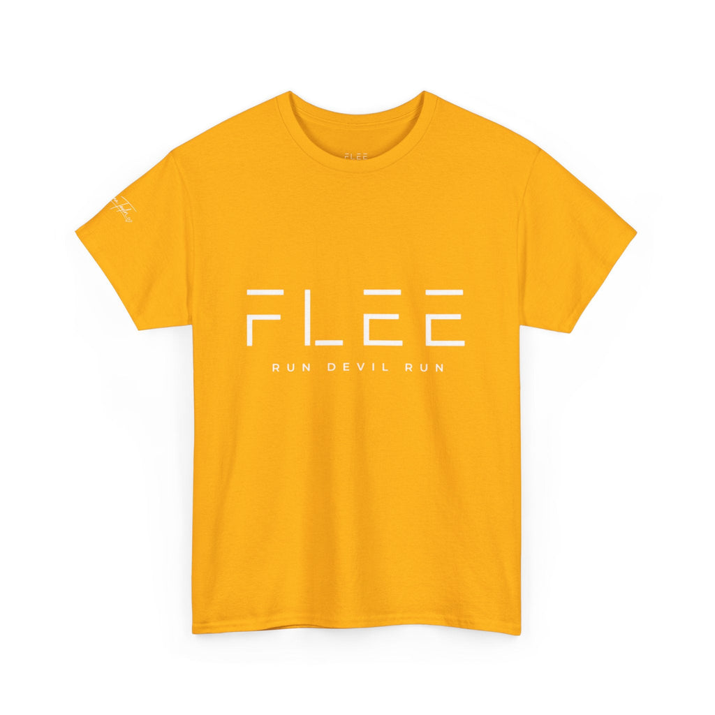 Flee Tee — Minimal "FLEE / Run Devil Run" Graphic Shirt (James 4:7 Back)