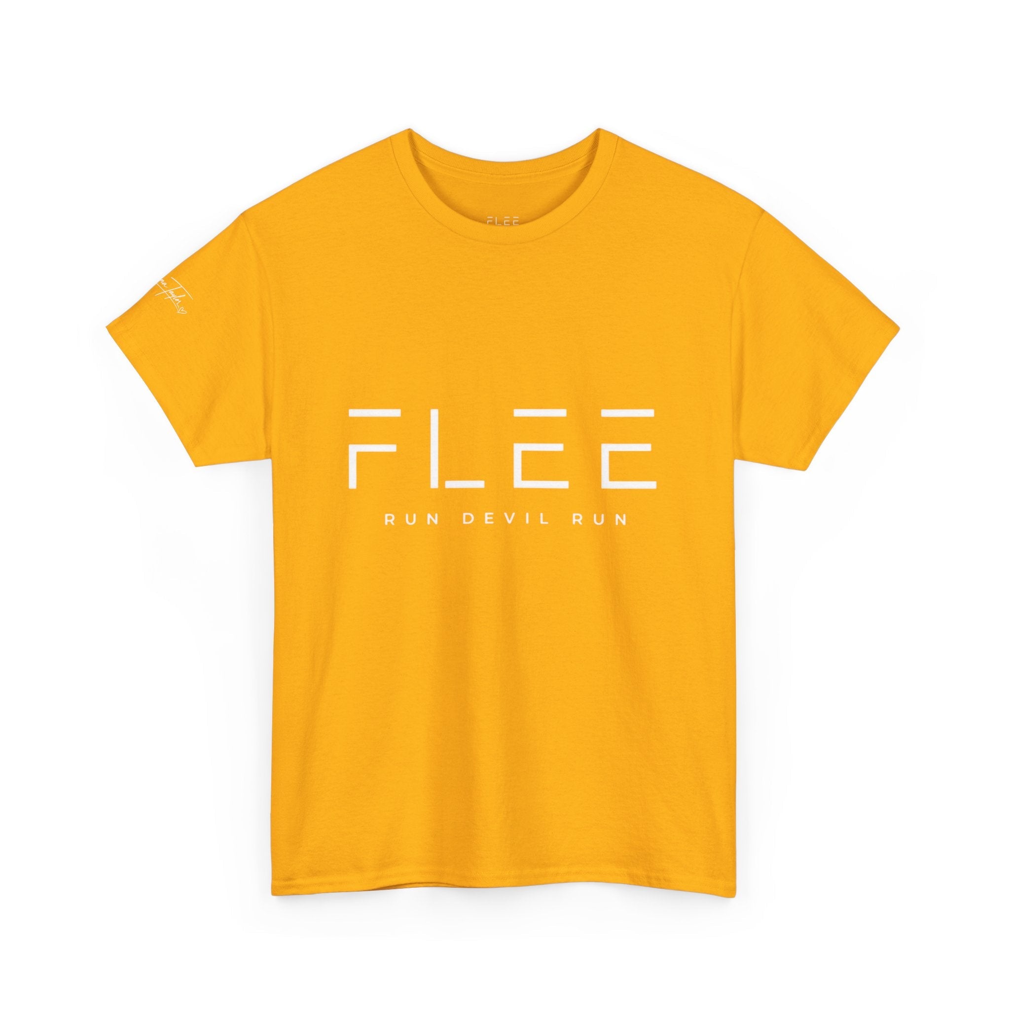 Flee Tee — Minimal "FLEE / Run Devil Run" Graphic Shirt (James 4:7 Back)
