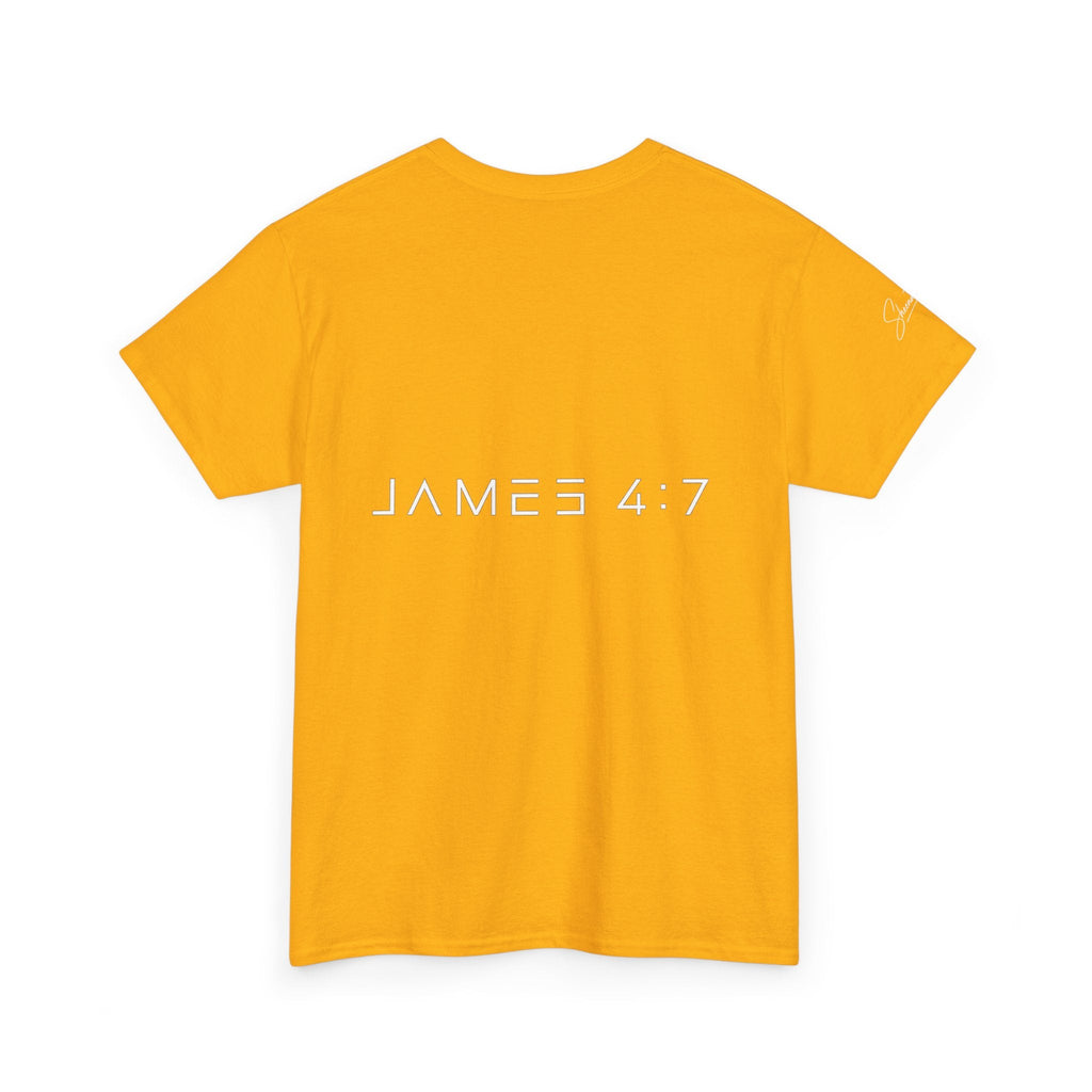 Flee Tee — Minimal "FLEE / Run Devil Run" Graphic Shirt (James 4:7 Back)