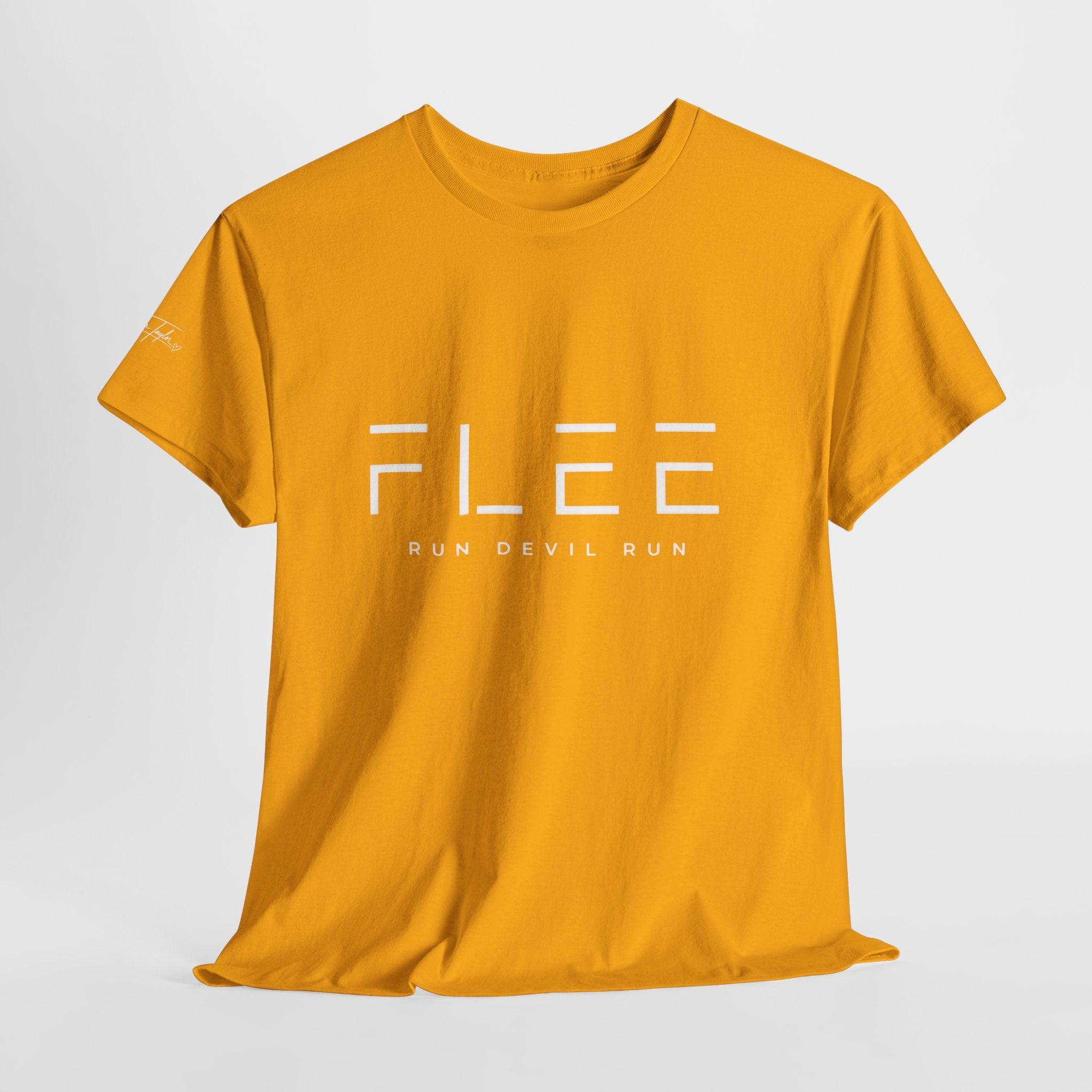 Flee Tee — Minimal "FLEE / Run Devil Run" Graphic Shirt (James 4:7 Back)
