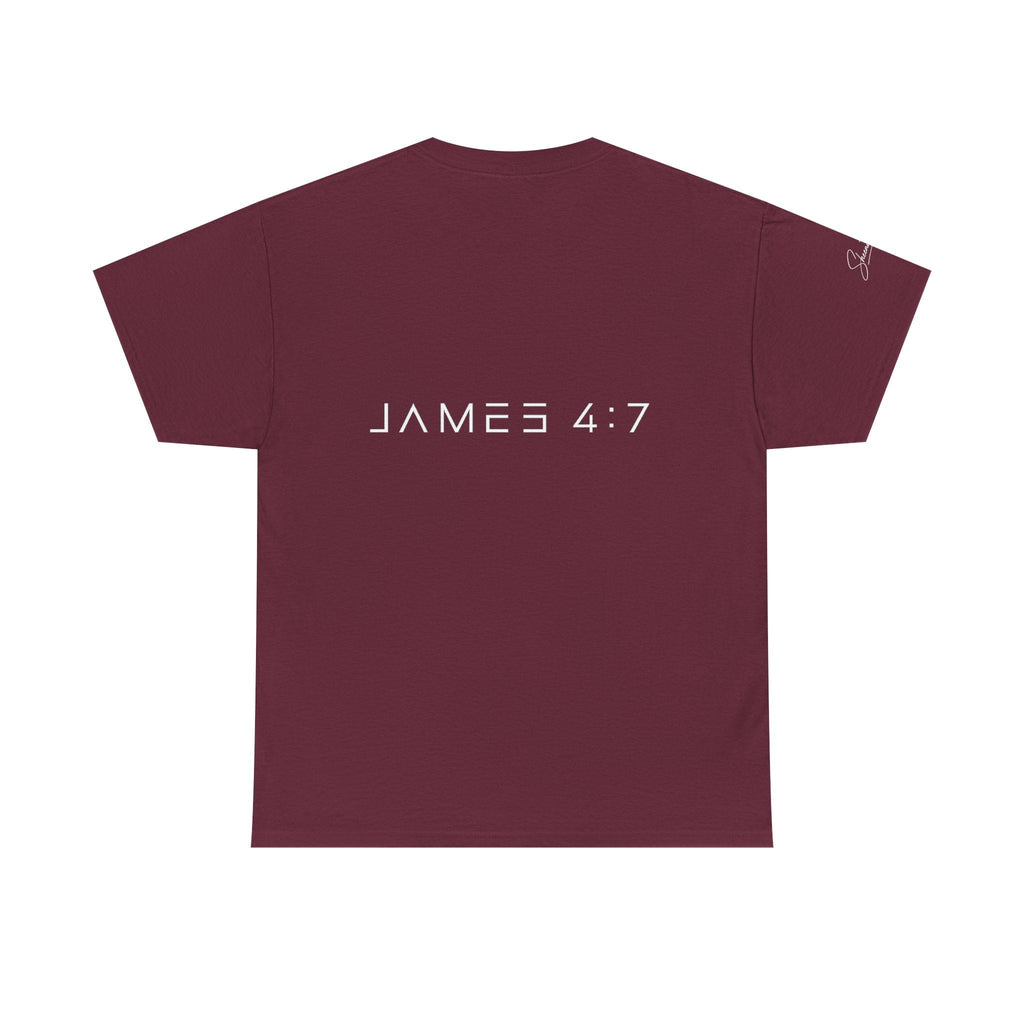 Flee Tee — Minimal "FLEE / Run Devil Run" Graphic Shirt (James 4:7 Back)