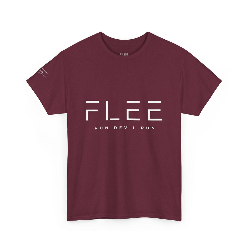 Flee Tee — Minimal "FLEE / Run Devil Run" Graphic Shirt (James 4:7 Back)
