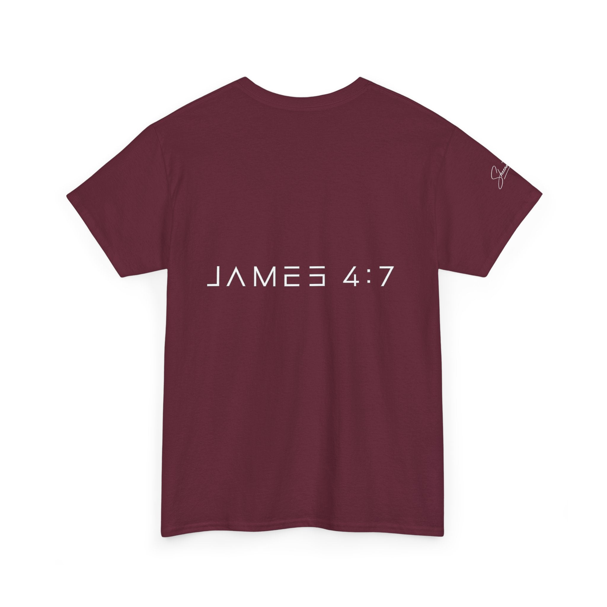 Flee Tee — Minimal "FLEE / Run Devil Run" Graphic Shirt (James 4:7 Back)