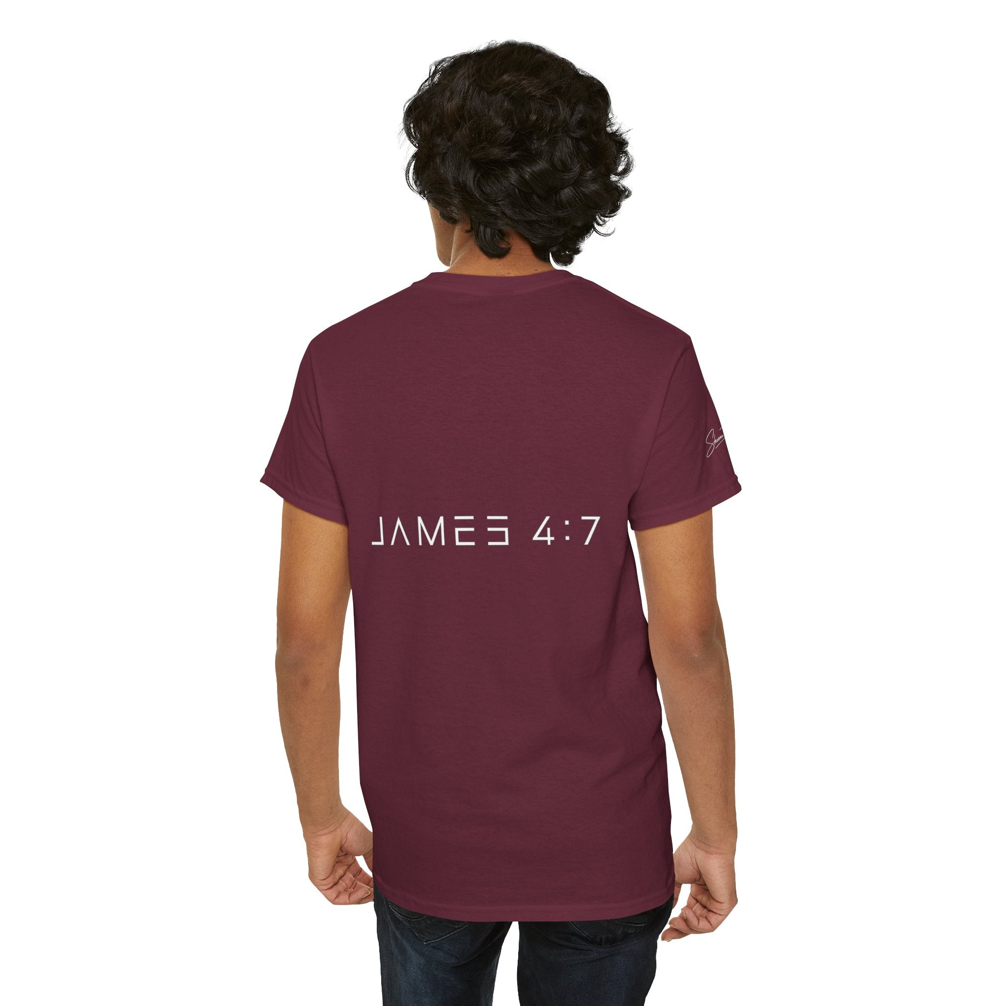 Flee Tee — Minimal "FLEE / Run Devil Run" Graphic Shirt (James 4:7 Back)