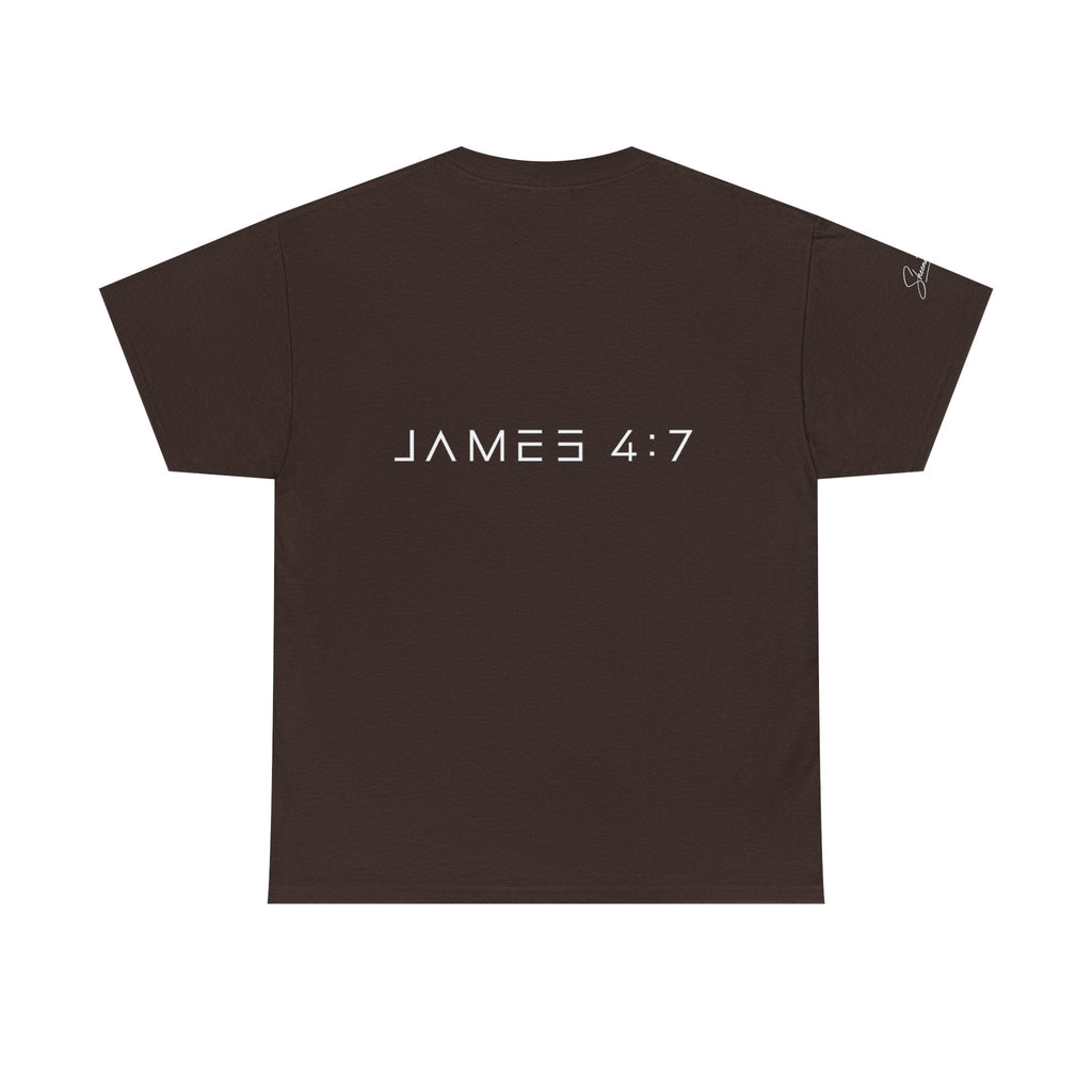Flee Tee — Minimal "FLEE / Run Devil Run" Graphic Shirt (James 4:7 Back)