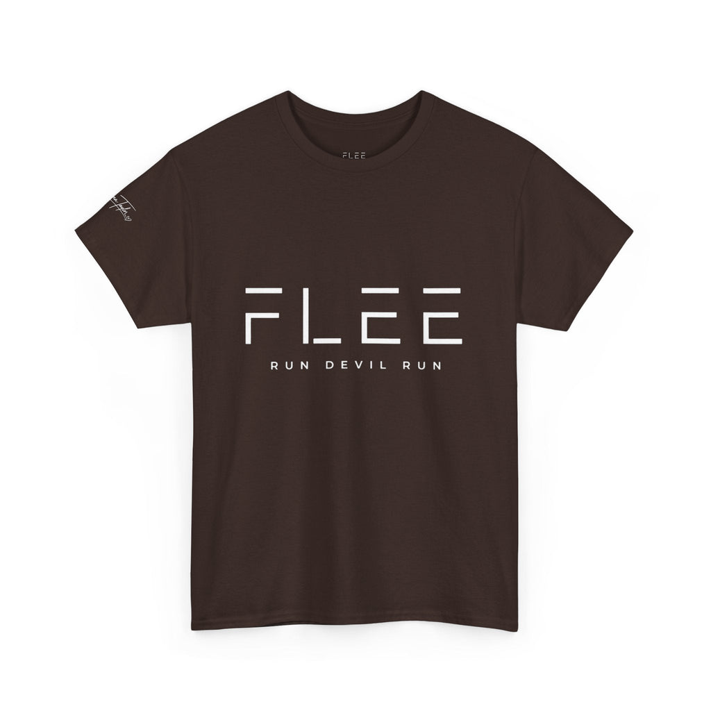 Flee Tee — Minimal "FLEE / Run Devil Run" Graphic Shirt (James 4:7 Back)