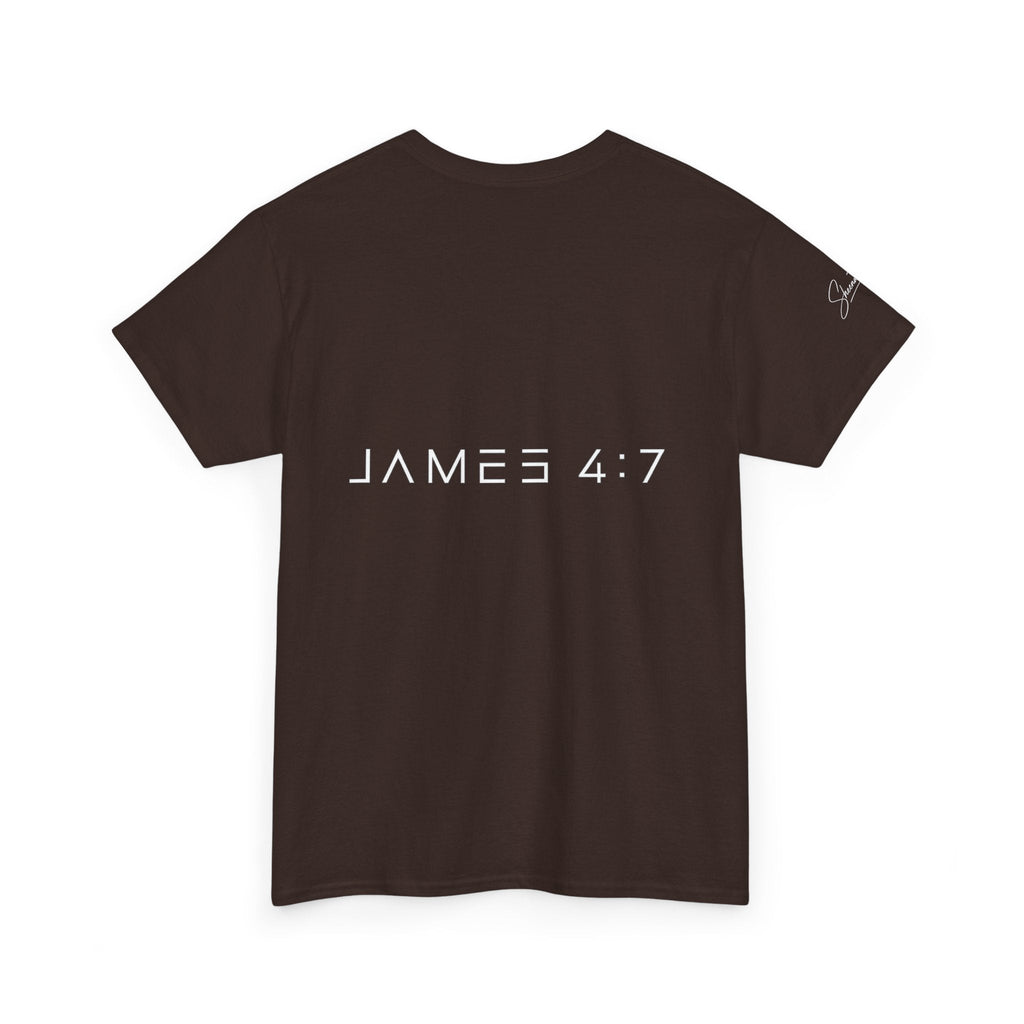 Flee Tee — Minimal "FLEE / Run Devil Run" Graphic Shirt (James 4:7 Back)