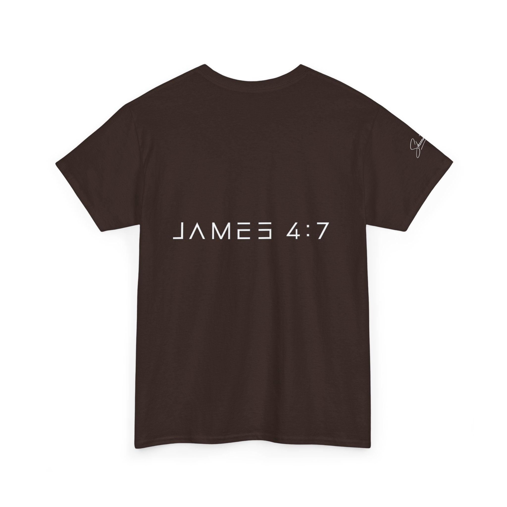Flee Tee — Minimal "FLEE / Run Devil Run" Graphic Shirt (James 4:7 Back)