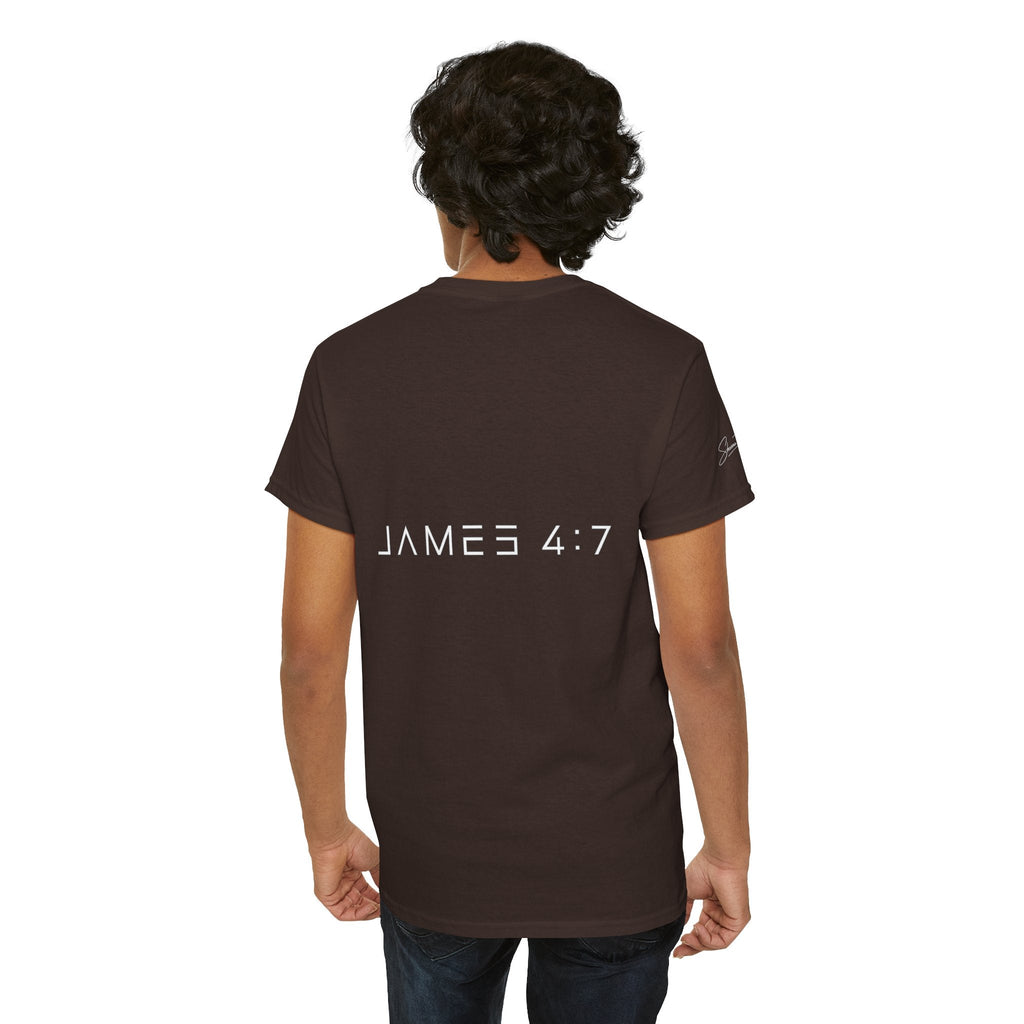 Flee Tee — Minimal "FLEE / Run Devil Run" Graphic Shirt (James 4:7 Back)