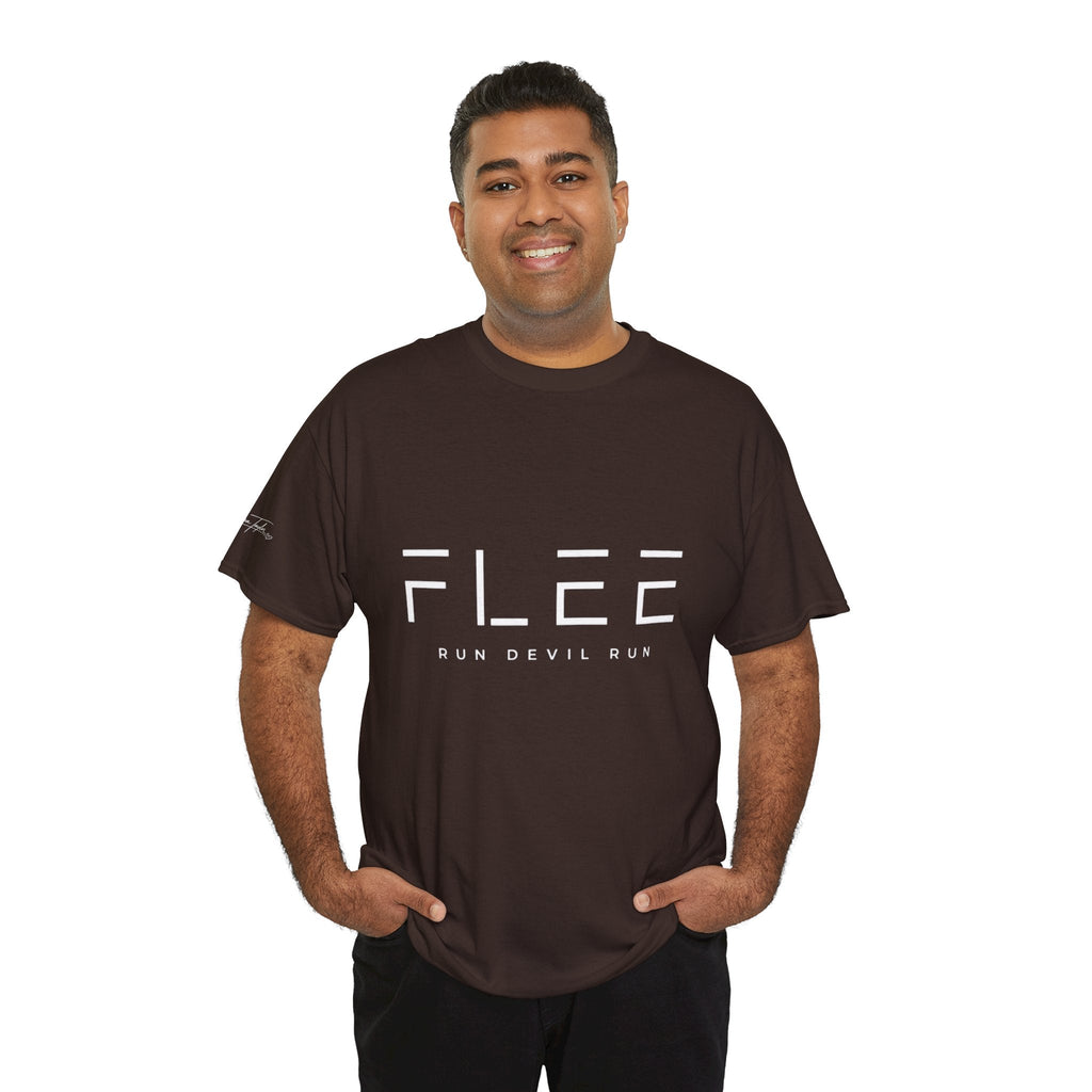 Flee Tee — Minimal "FLEE / Run Devil Run" Graphic Shirt (James 4:7 Back)