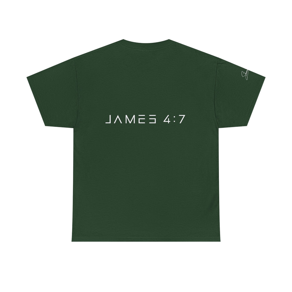 Flee Tee — Minimal "FLEE / Run Devil Run" Graphic Shirt (James 4:7 Back)