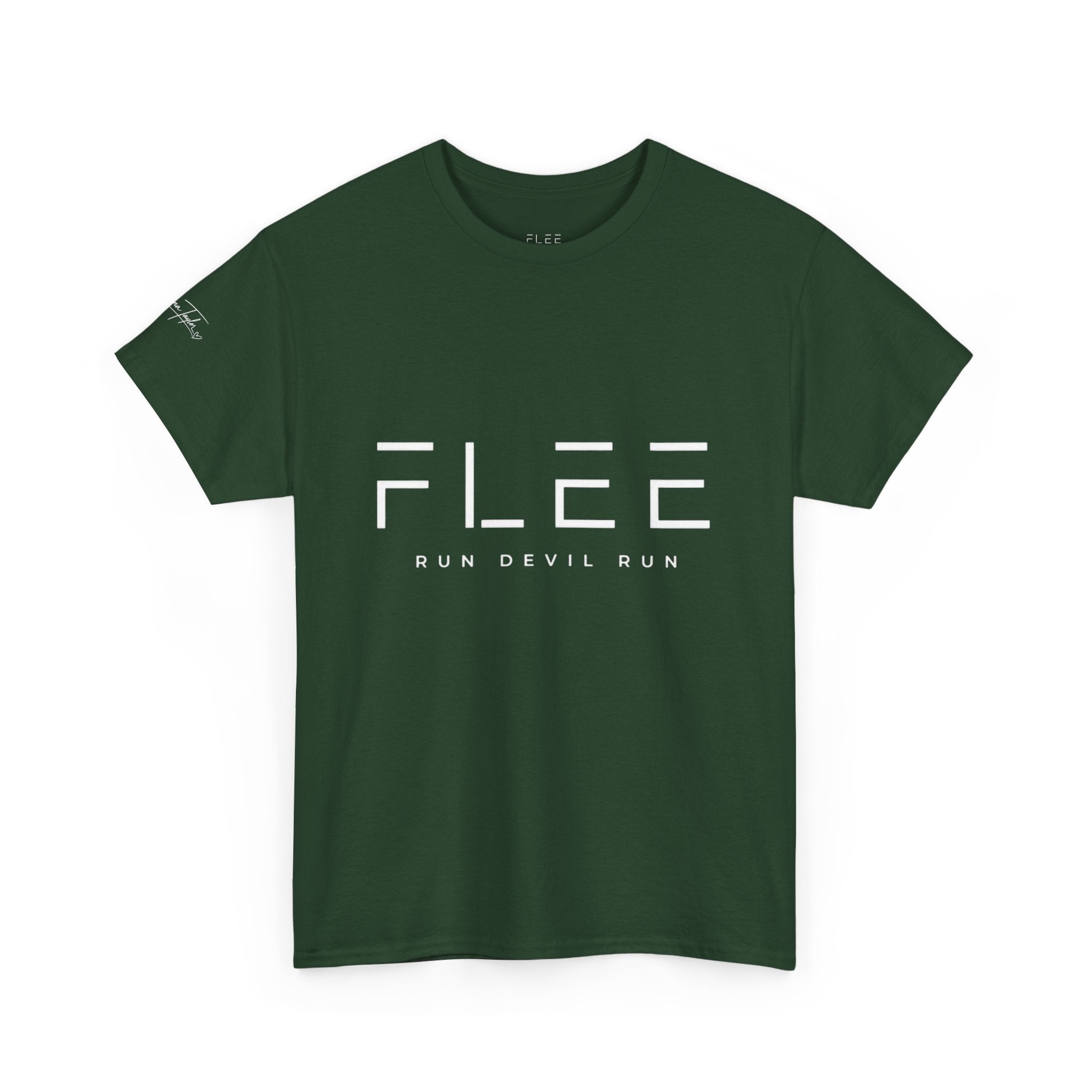 Flee Tee — Minimal "FLEE / Run Devil Run" Graphic Shirt (James 4:7 Back)