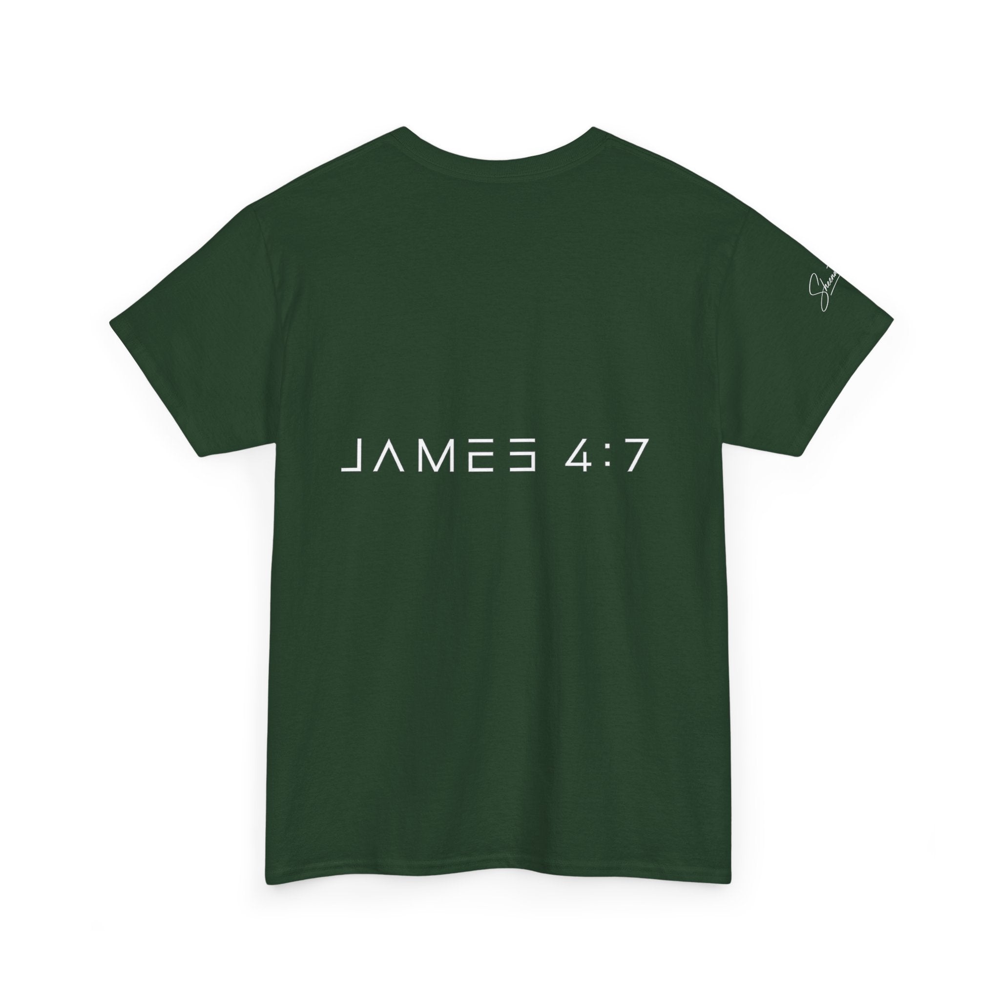 Flee Tee — Minimal "FLEE / Run Devil Run" Graphic Shirt (James 4:7 Back)