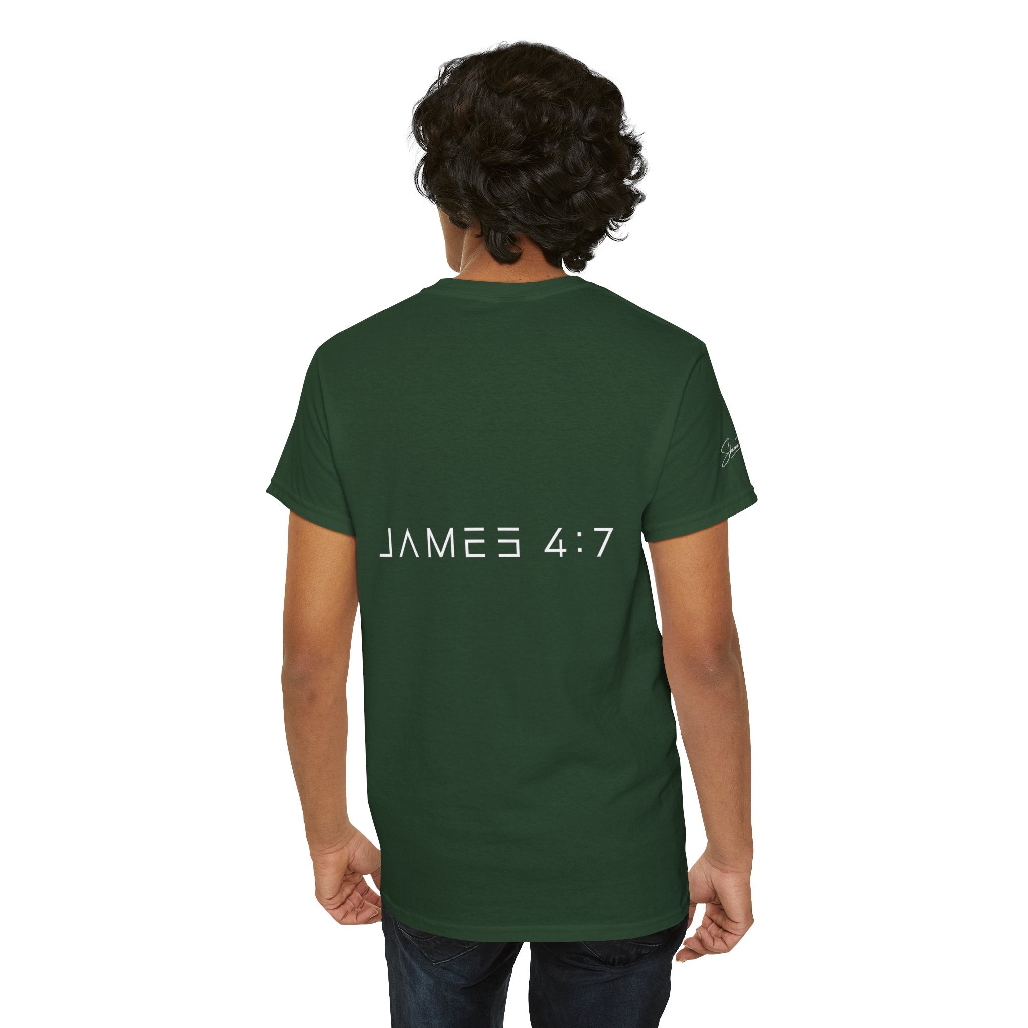 Flee Tee — Minimal "FLEE / Run Devil Run" Graphic Shirt (James 4:7 Back)