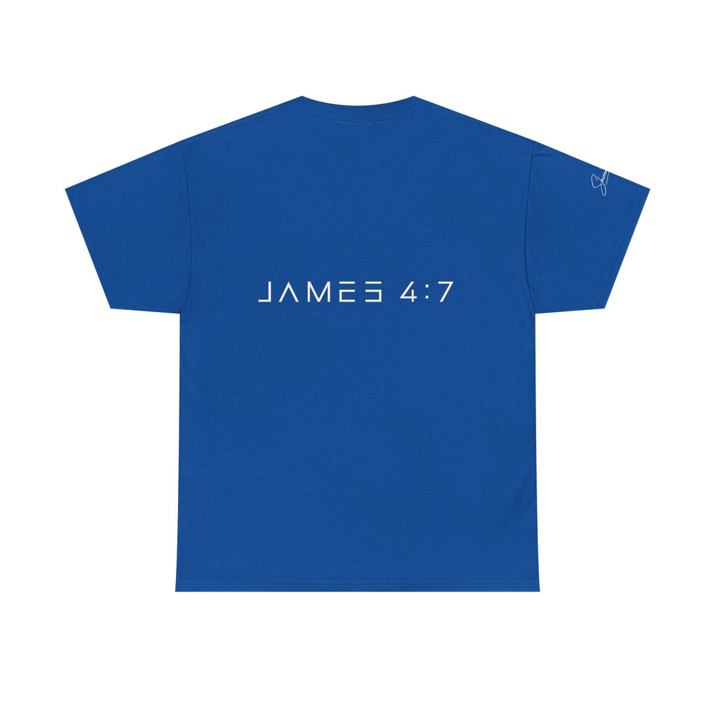 Flee Tee — Minimal "FLEE / Run Devil Run" Graphic Shirt (James 4:7 Back)