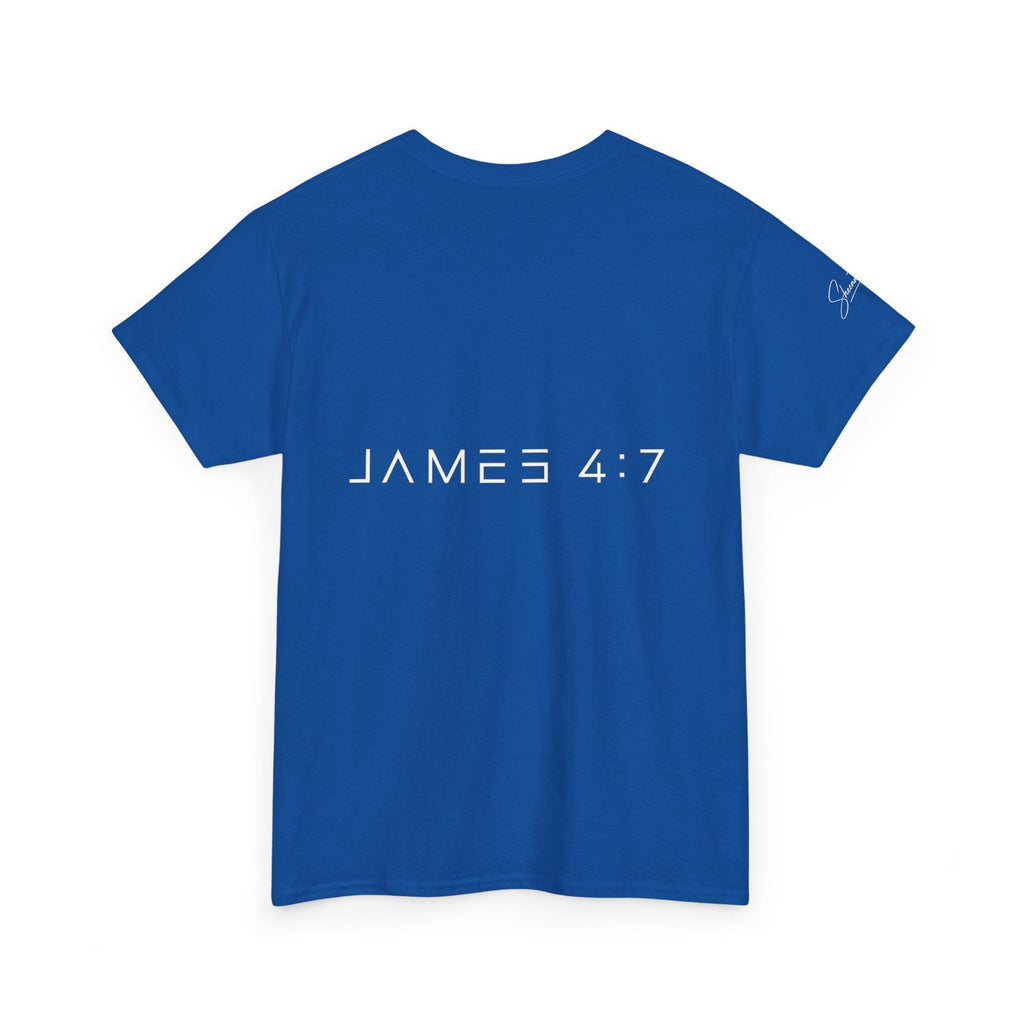 Flee Tee — Minimal "FLEE / Run Devil Run" Graphic Shirt (James 4:7 Back)