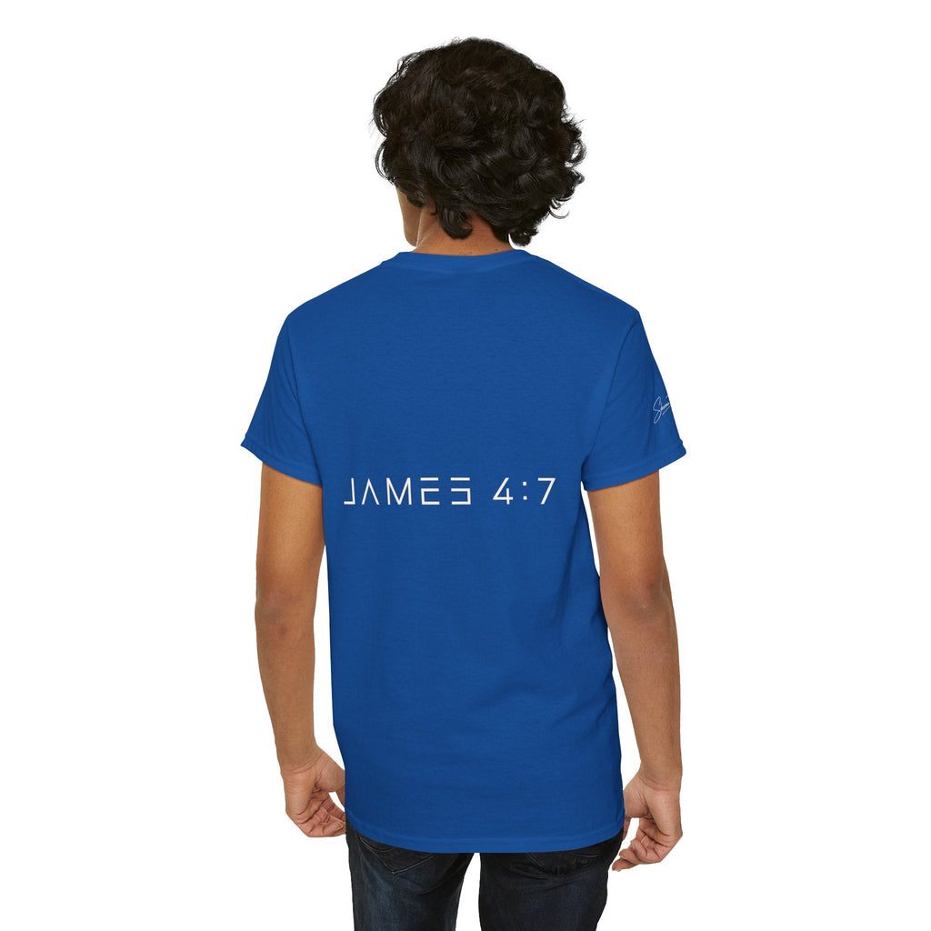 Flee Tee — Minimal "FLEE / Run Devil Run" Graphic Shirt (James 4:7 Back)