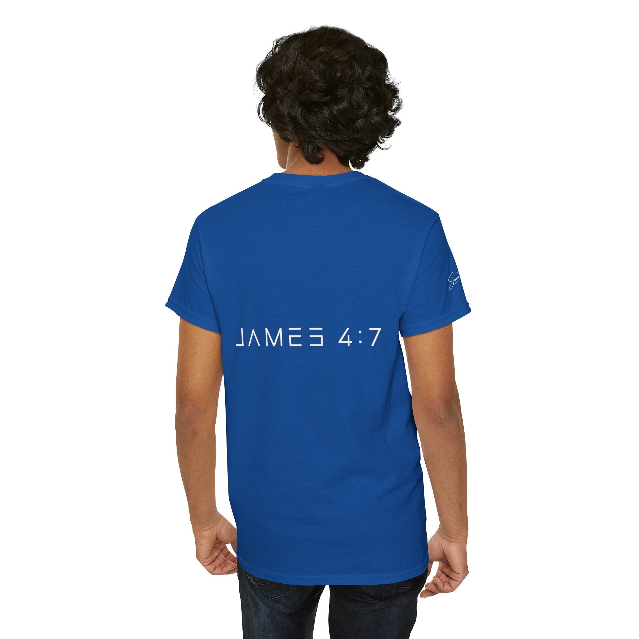 Flee Tee — Minimal "FLEE / Run Devil Run" Graphic Shirt (James 4:7 Back)