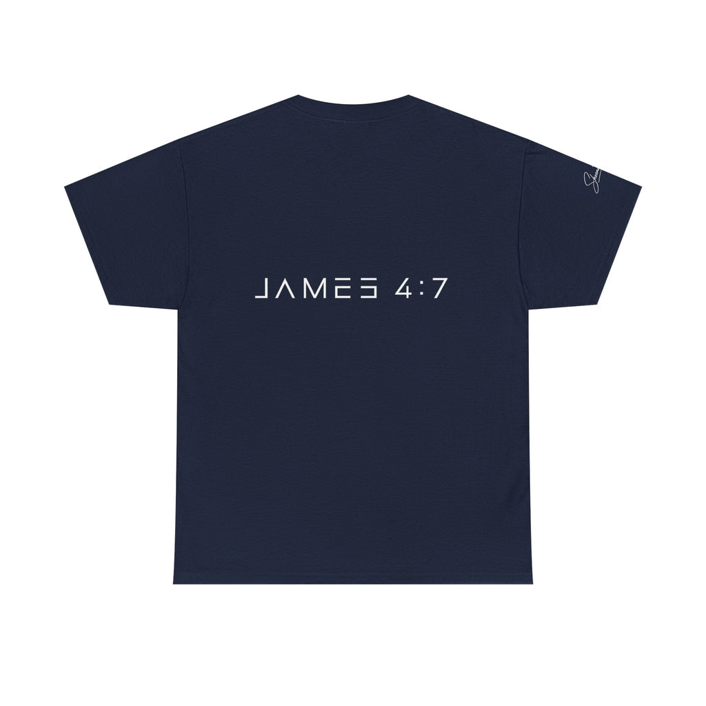 Flee Tee — Minimal "FLEE / Run Devil Run" Graphic Shirt (James 4:7 Back)