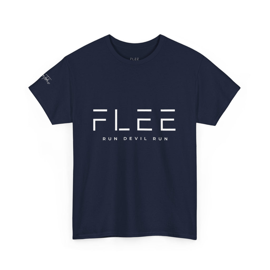 Flee Tee — Minimal "FLEE / Run Devil Run" Graphic Shirt (James 4:7 Back)
