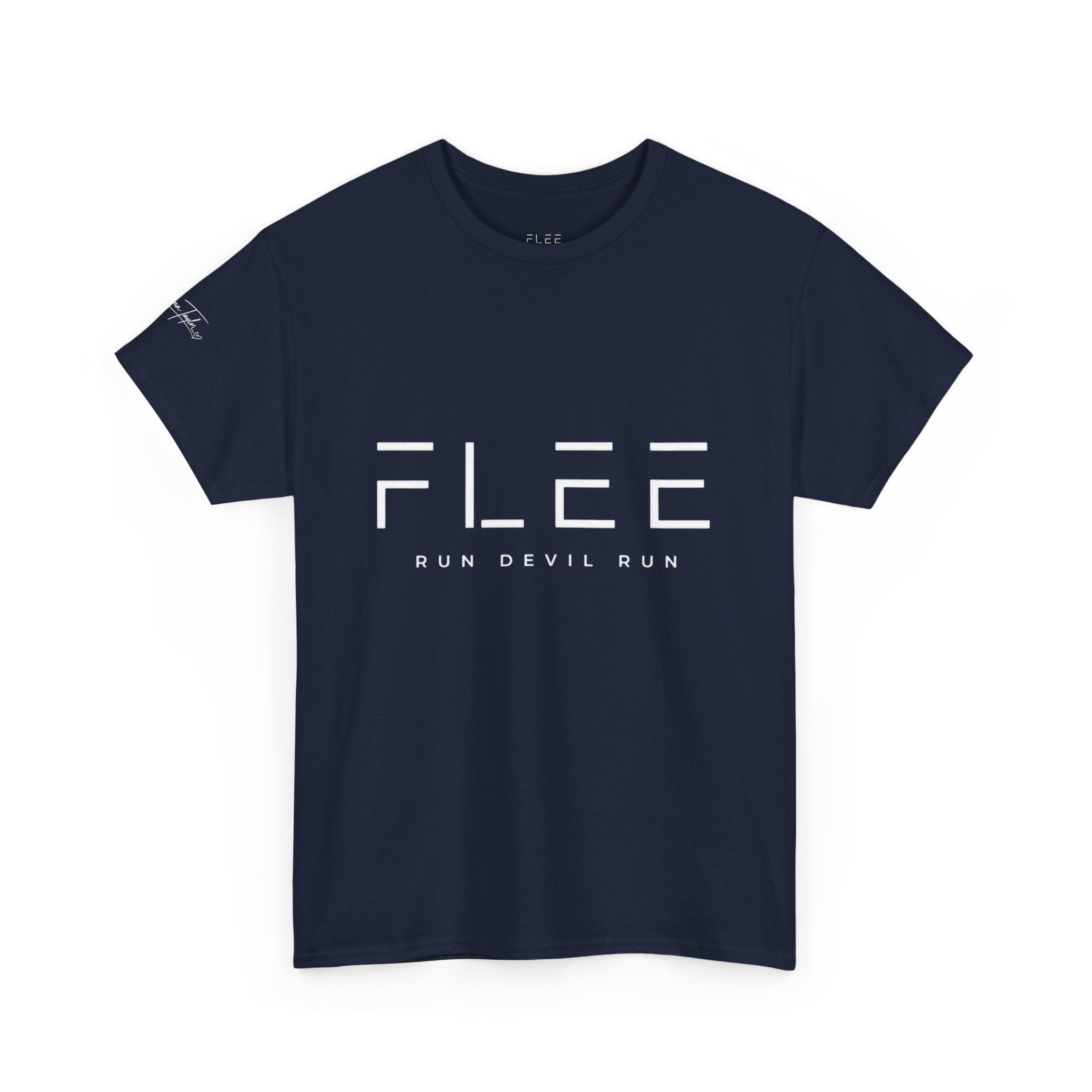 Flee Tee — Minimal "FLEE / Run Devil Run" Graphic Shirt (James 4:7 Back)