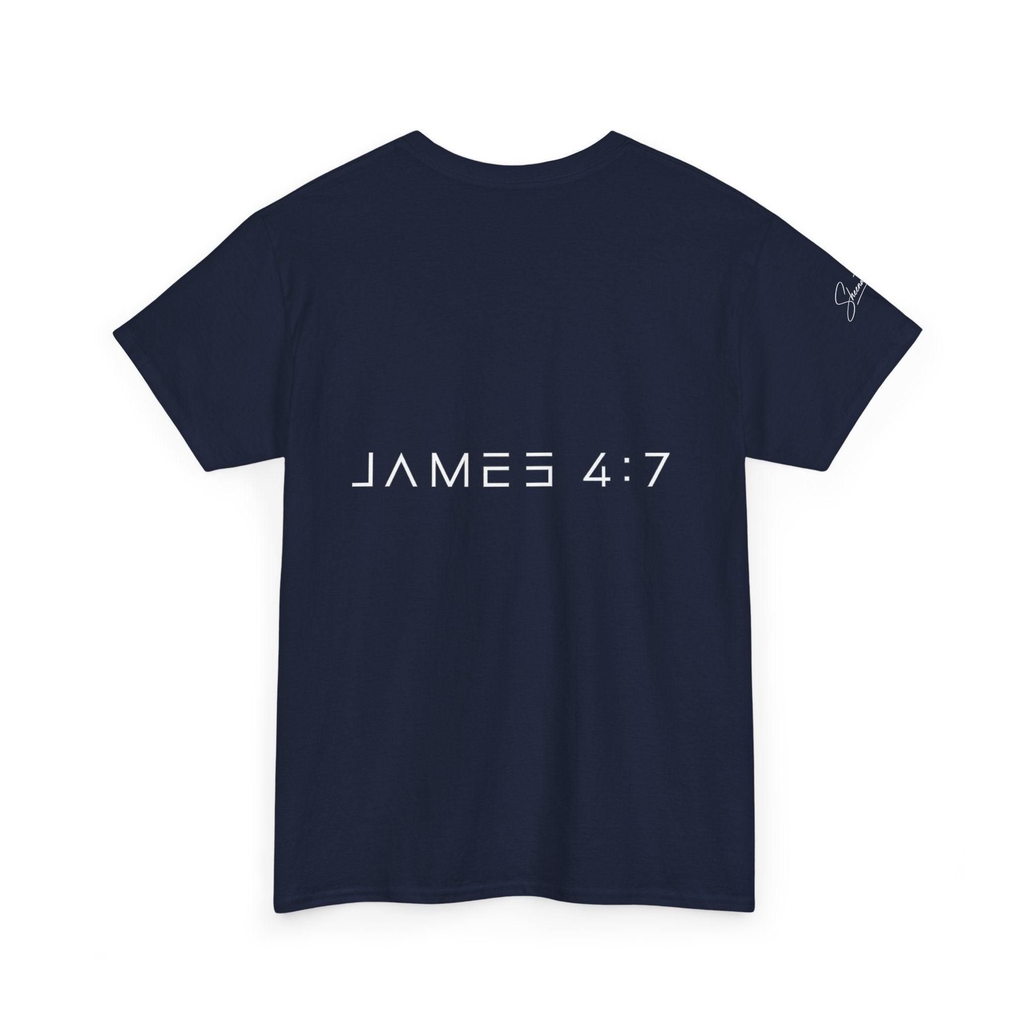 Flee Tee — Minimal "FLEE / Run Devil Run" Graphic Shirt (James 4:7 Back)
