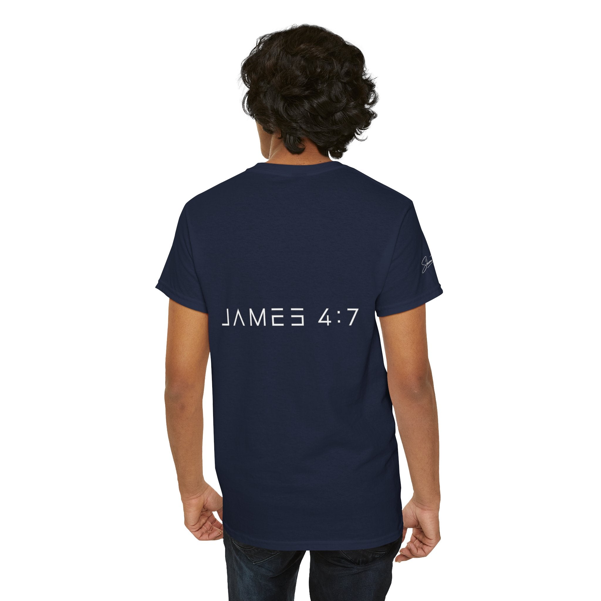 Flee Tee — Minimal "FLEE / Run Devil Run" Graphic Shirt (James 4:7 Back)