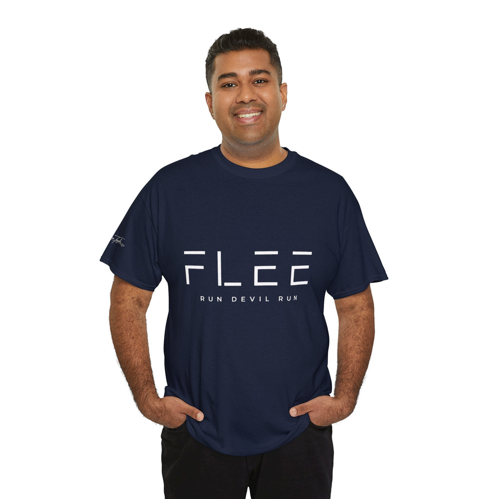 Flee Tee — Minimal "FLEE / Run Devil Run" Graphic Shirt (James 4:7 Back)