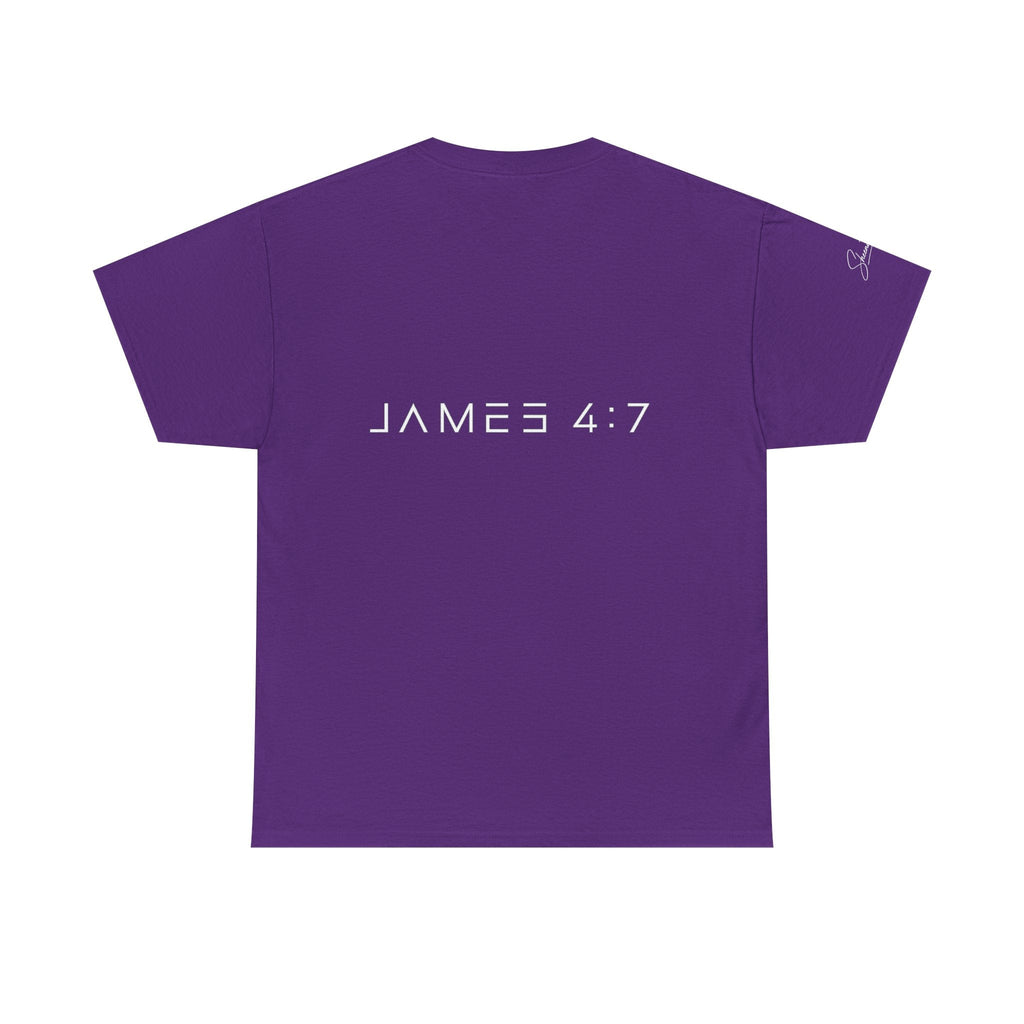 Flee Tee — Minimal "FLEE / Run Devil Run" Graphic Shirt (James 4:7 Back)