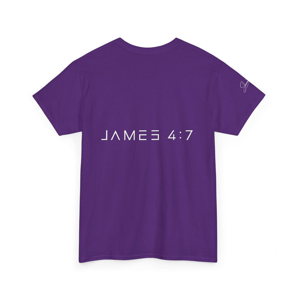 Flee Tee — Minimal "FLEE / Run Devil Run" Graphic Shirt (James 4:7 Back)