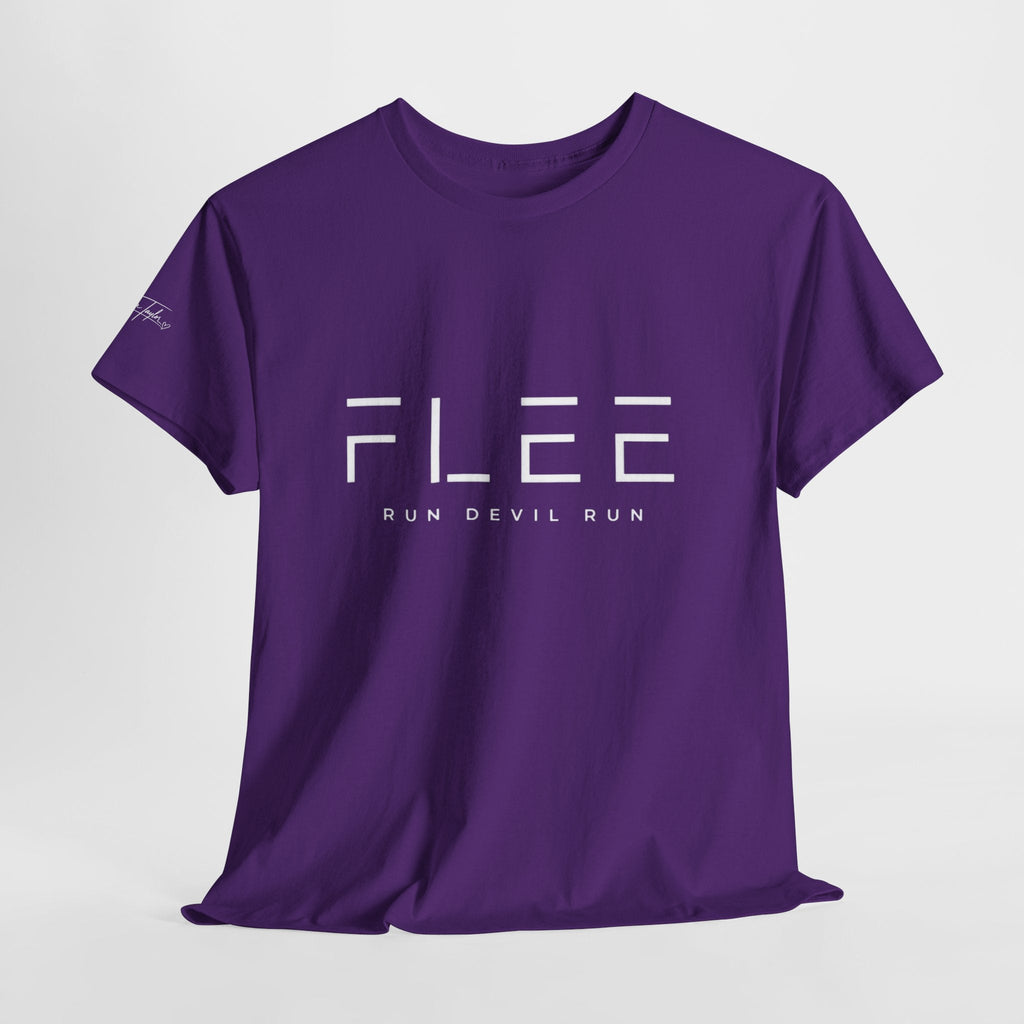 Flee Tee — Minimal "FLEE / Run Devil Run" Graphic Shirt (James 4:7 Back)