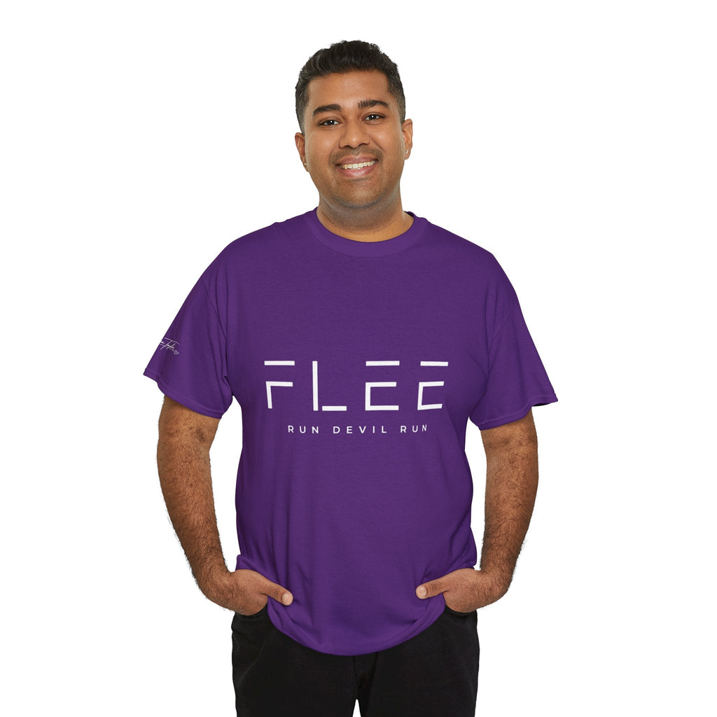 Flee Tee — Minimal "FLEE / Run Devil Run" Graphic Shirt (James 4:7 Back)