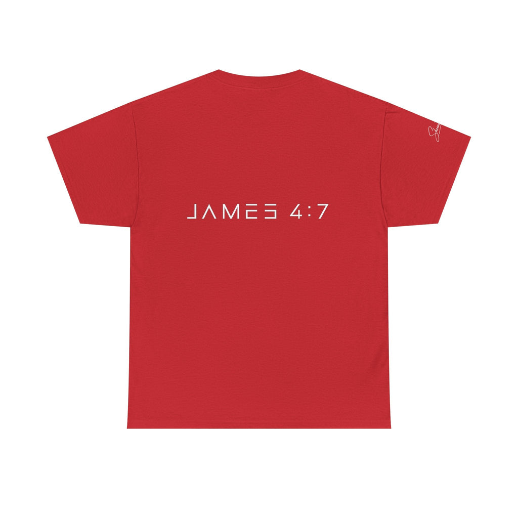 Flee Tee — Minimal "FLEE / Run Devil Run" Graphic Shirt (James 4:7 Back)
