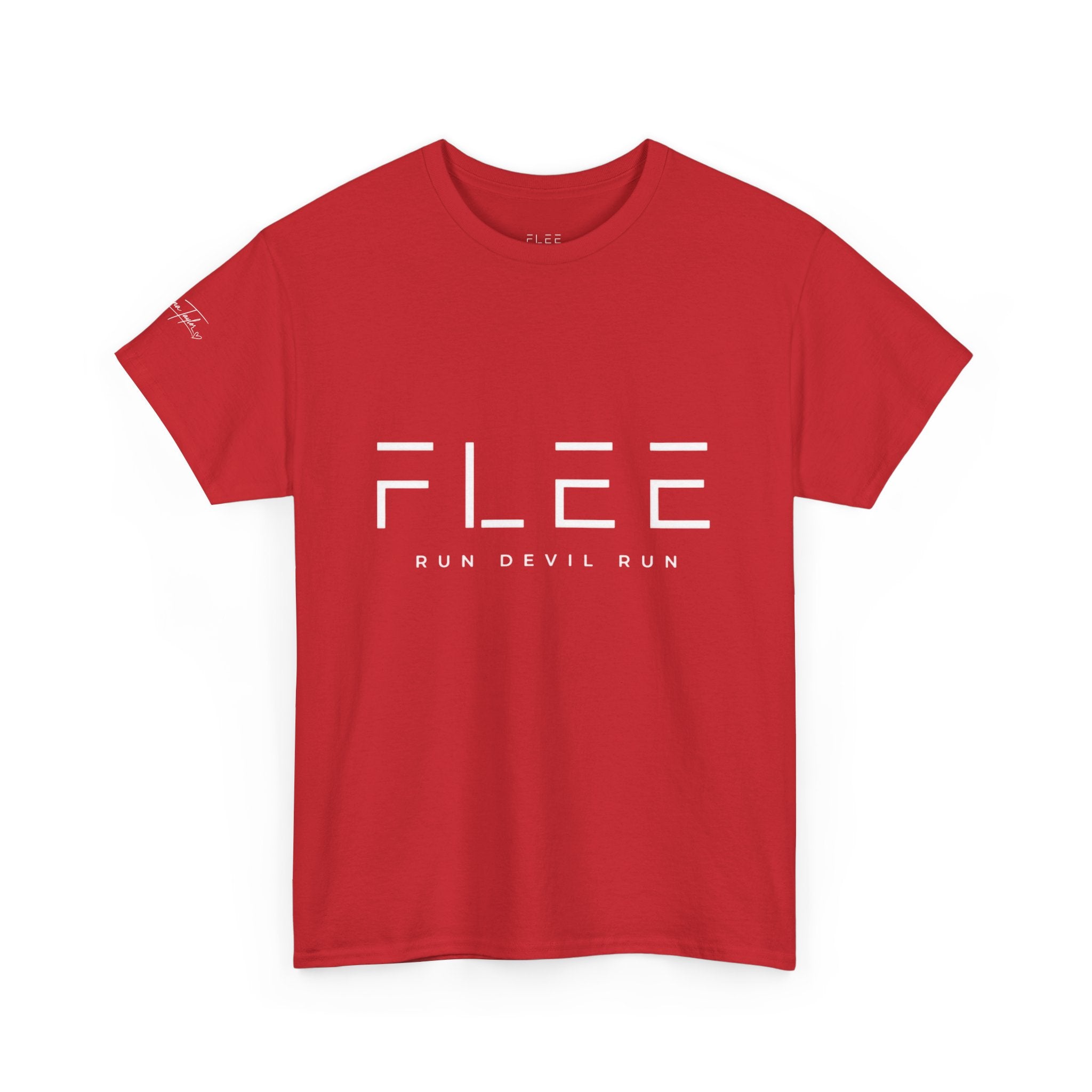 Flee Tee — Minimal "FLEE / Run Devil Run" Graphic Shirt (James 4:7 Back)